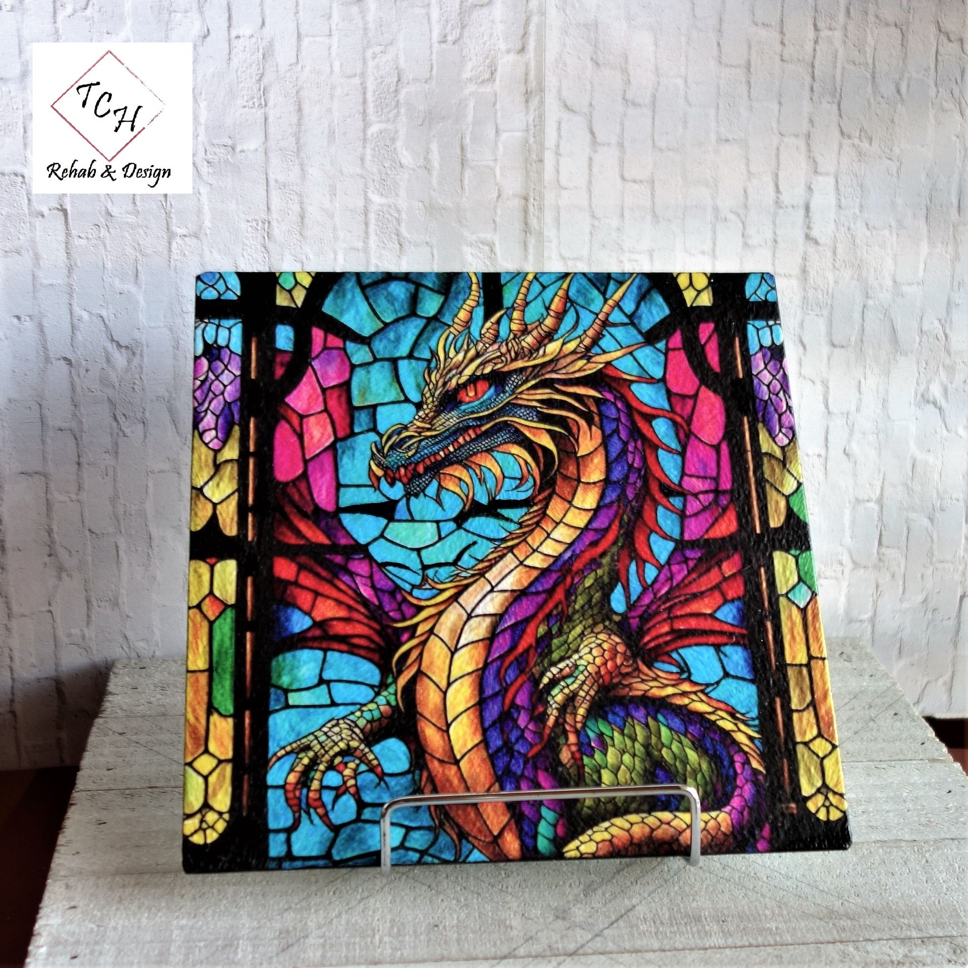 Stained Glass Dragon Art Mural Dragon Wall Decor Or Tabletop Display