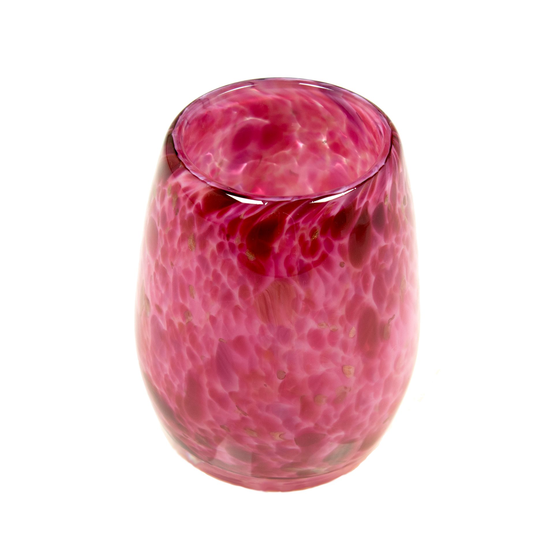 Votive Candle Holder. Hand Blown Art Glass In Pink. 3 