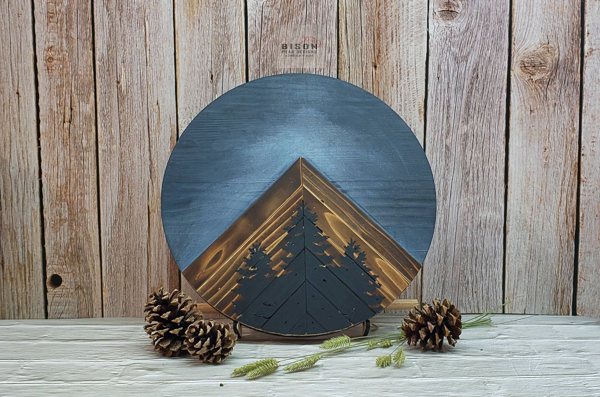 12in Round Rustic Mountain Wall Art. Wall Hanging Decor For The Home. Handmade Gifts. 1