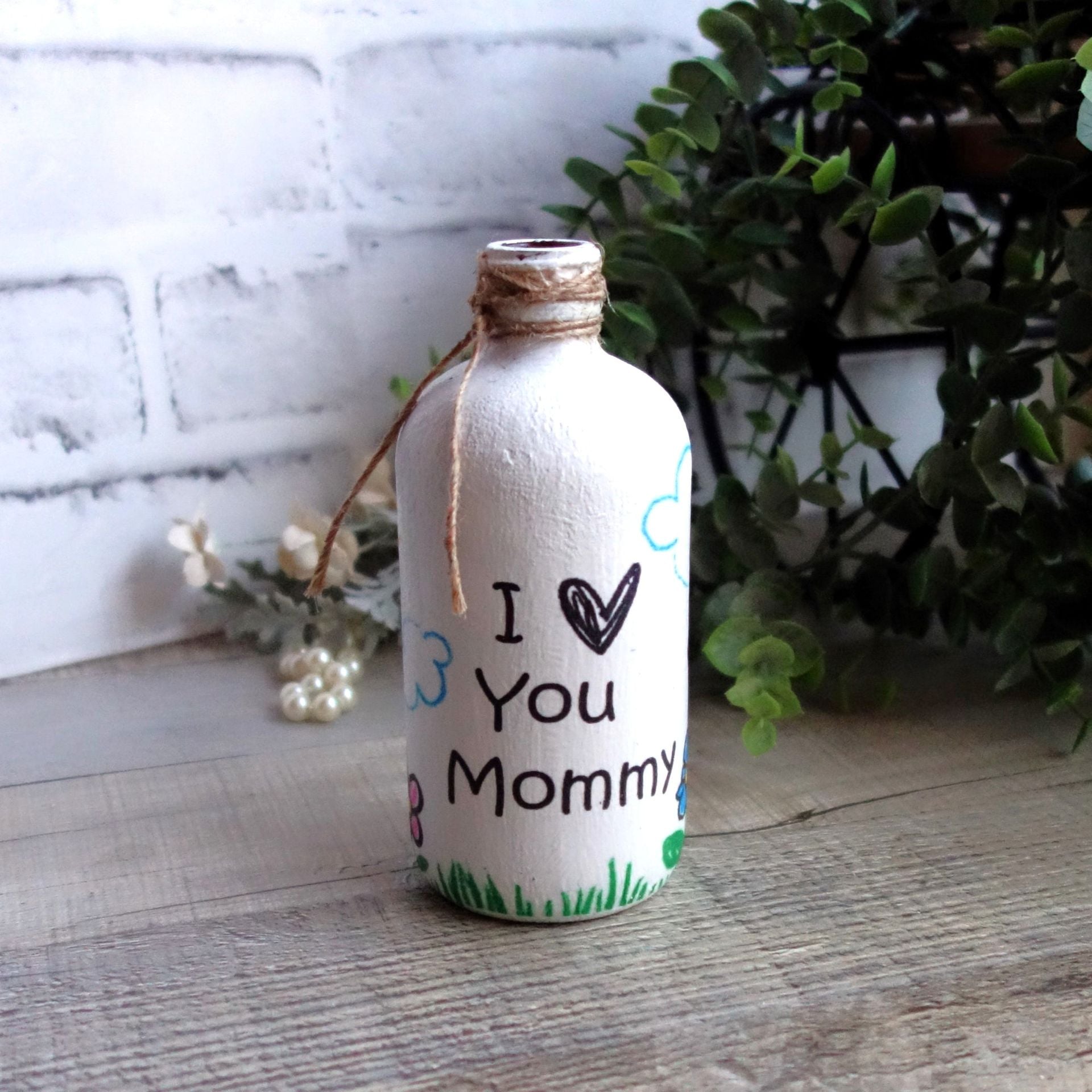 Folk Art Vase I Love Mommy Gift For Mommy Pot Dandelion Vase Wildflower Vase 2 