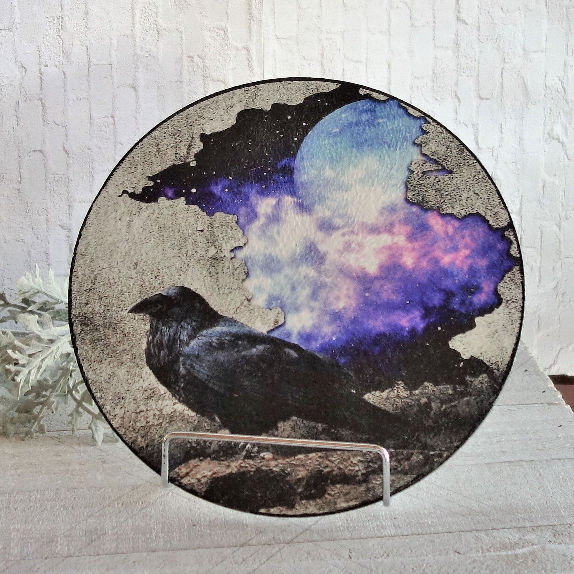 Raven Art Glass Mural Wall Decor Or Tabletop Display Edgar Allan Poe Art