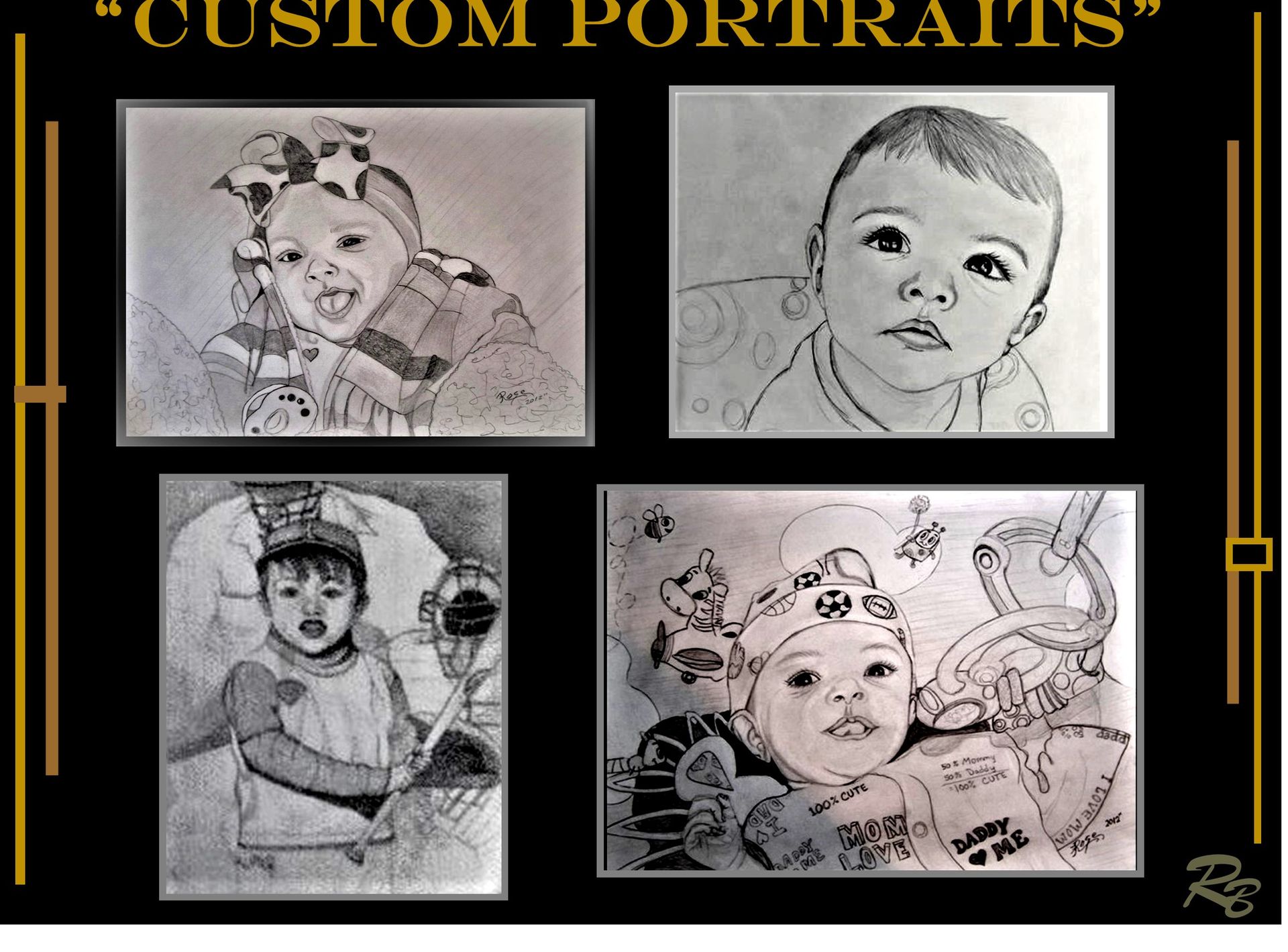 Children's Portraits.Portrits, Custom, Hand Drawn, Child Portraits,Baby Portraits 1