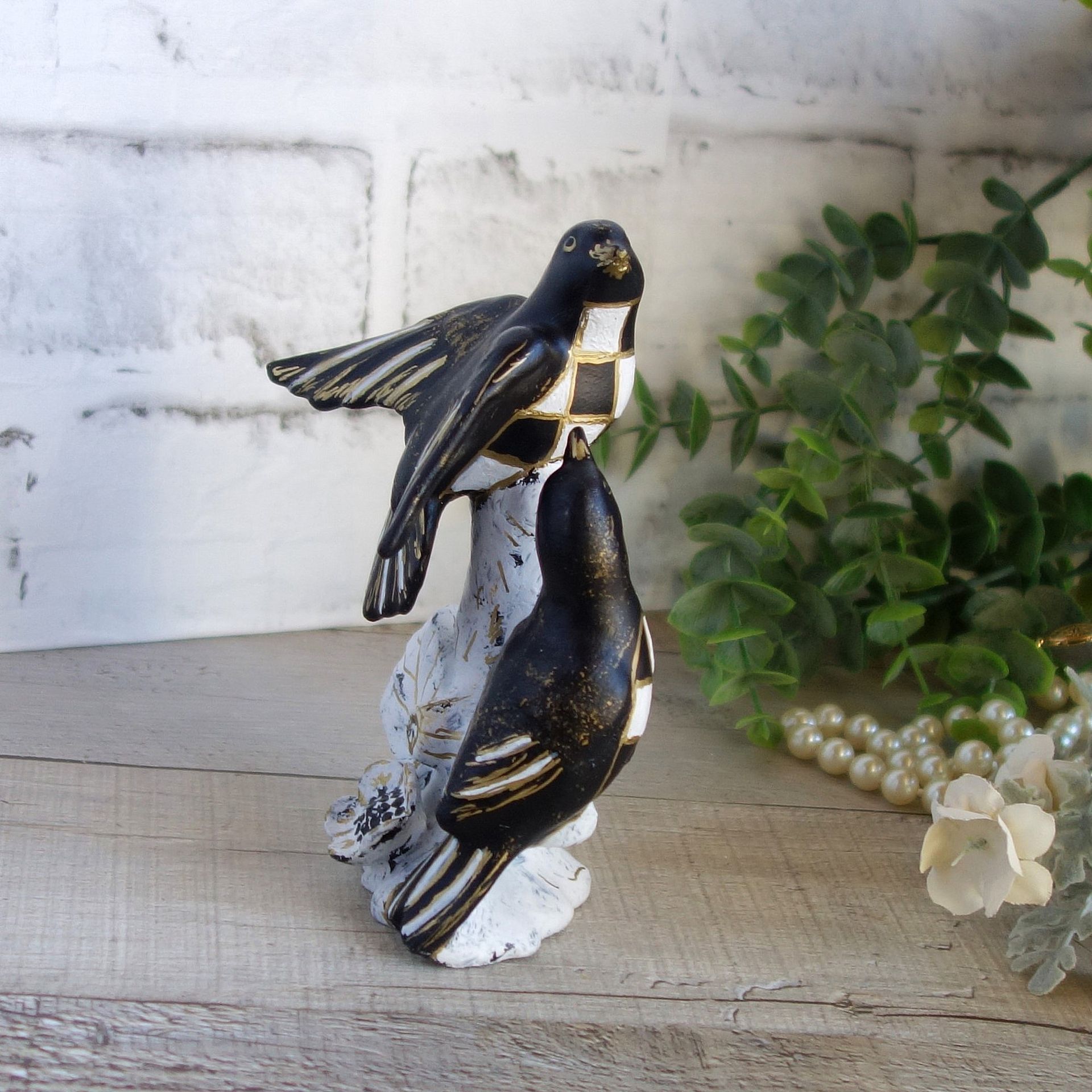 Courtly Checks Songbird Figurine Black And White Checks Decor 5 