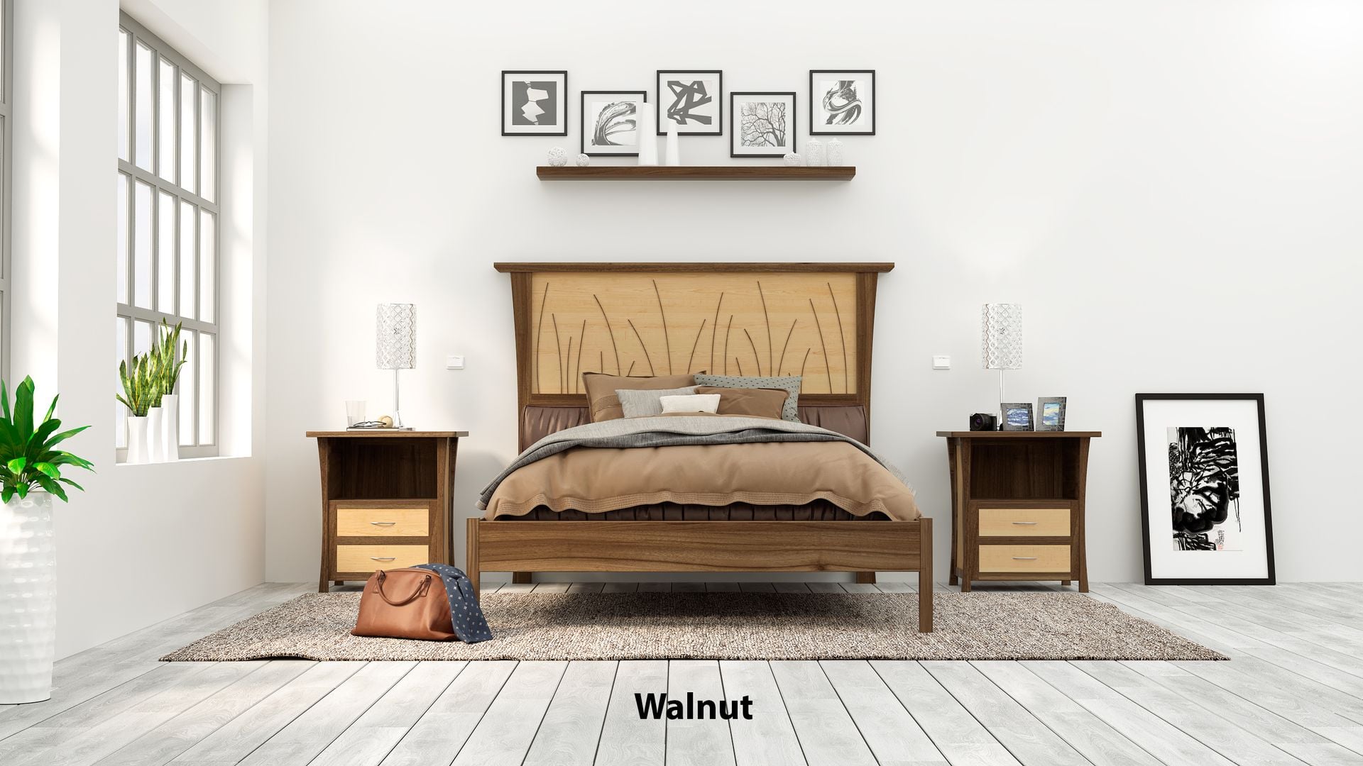 Bed Frame Queen, Headboard, Platform Bed King, Cherry Wood Posts, Maple Panel, "Prairie Platform" 6 