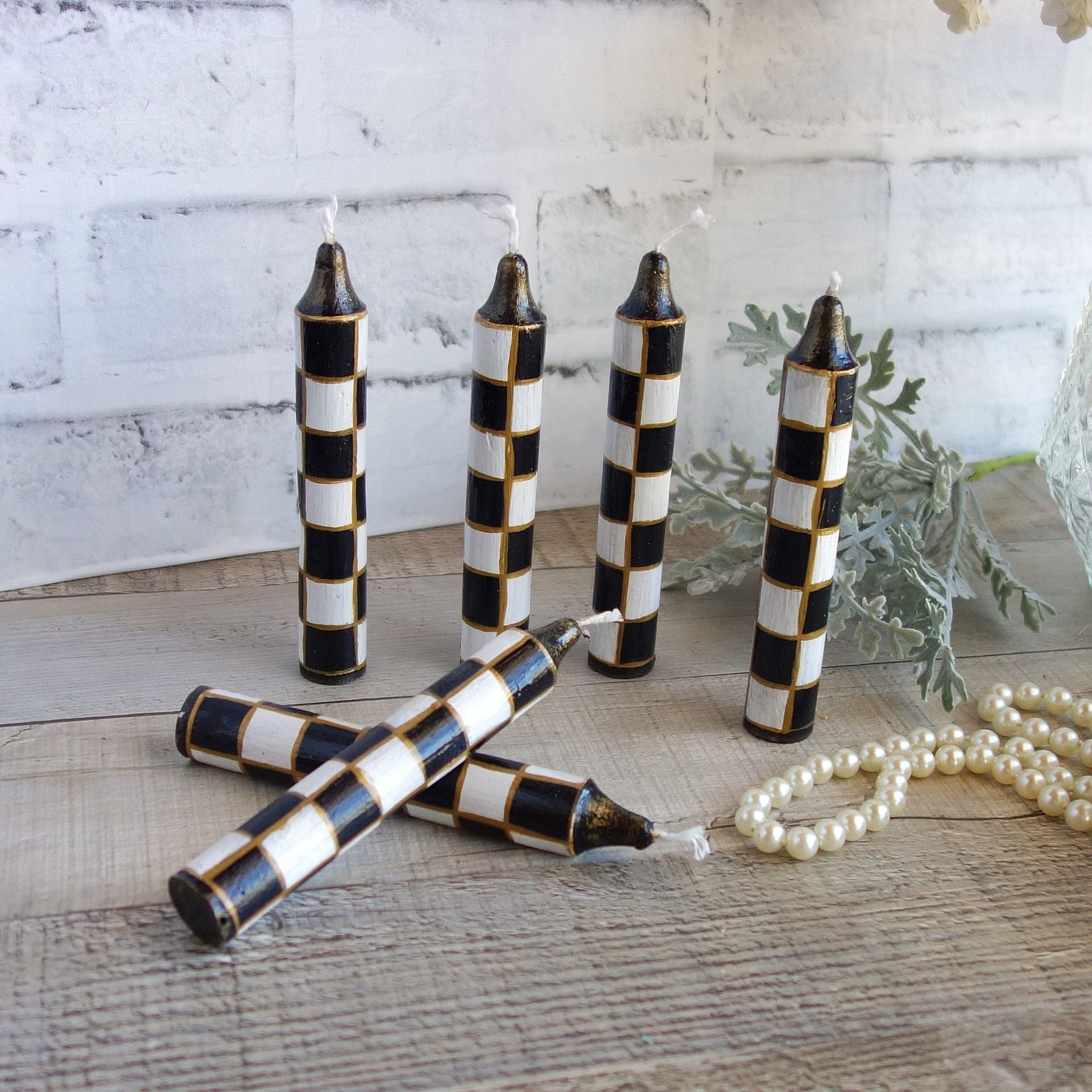 Black And White Checks Candles Set/6 Checkered Candles Buffalo Check Candles 1 