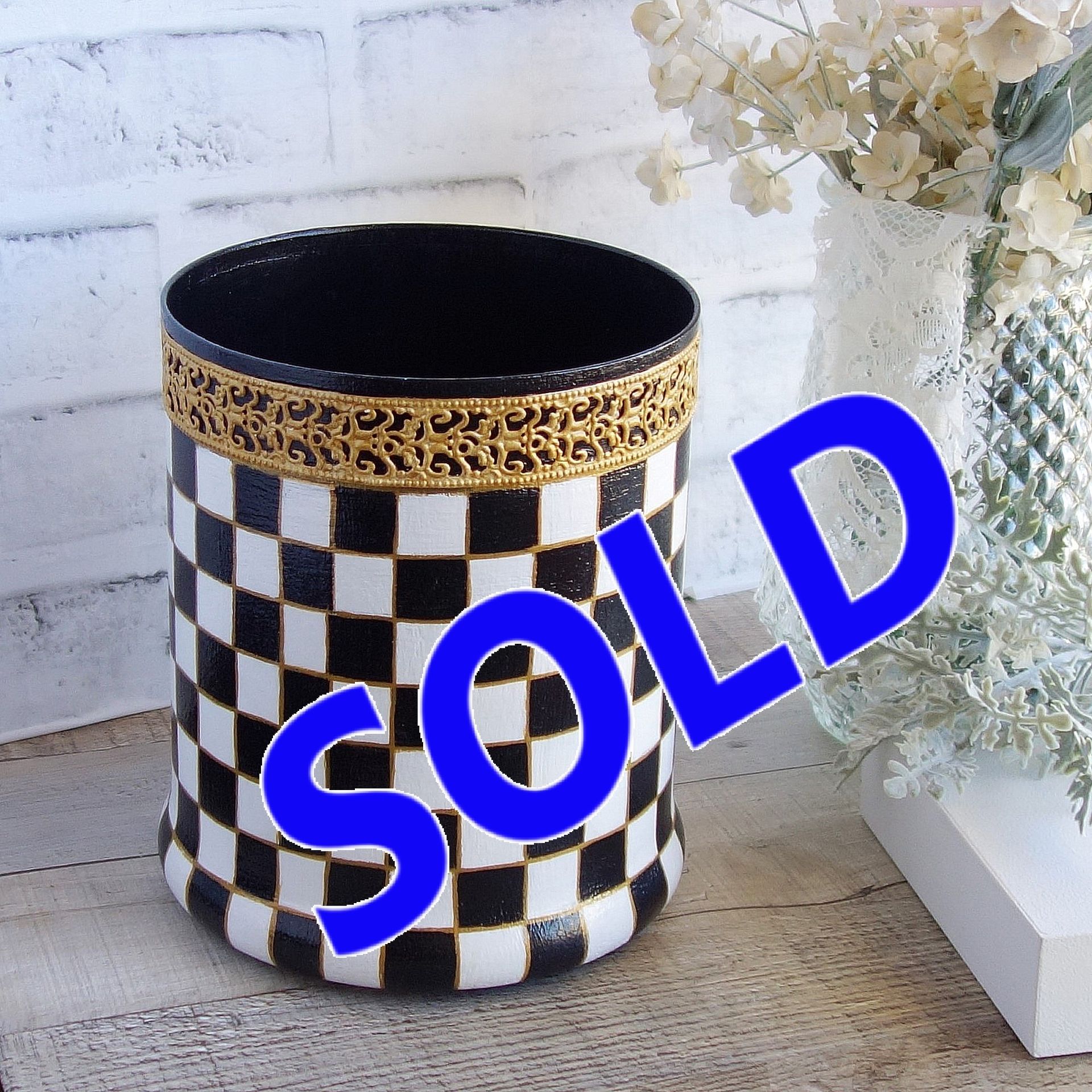 Checked Waste Basket Checkered Canister Organizer 1 