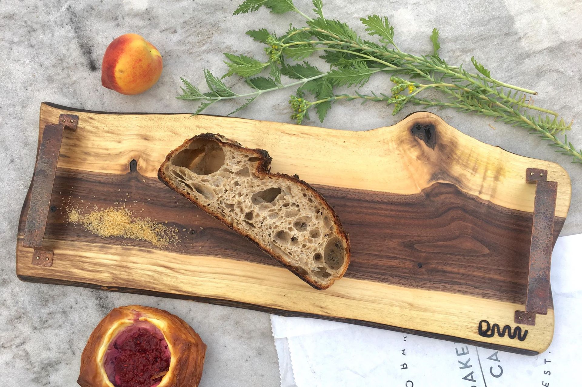 Unique Custom Serving Tray, Cheese Board, Charcuterie Or Serving Board With Copper Hammer Handles 3 