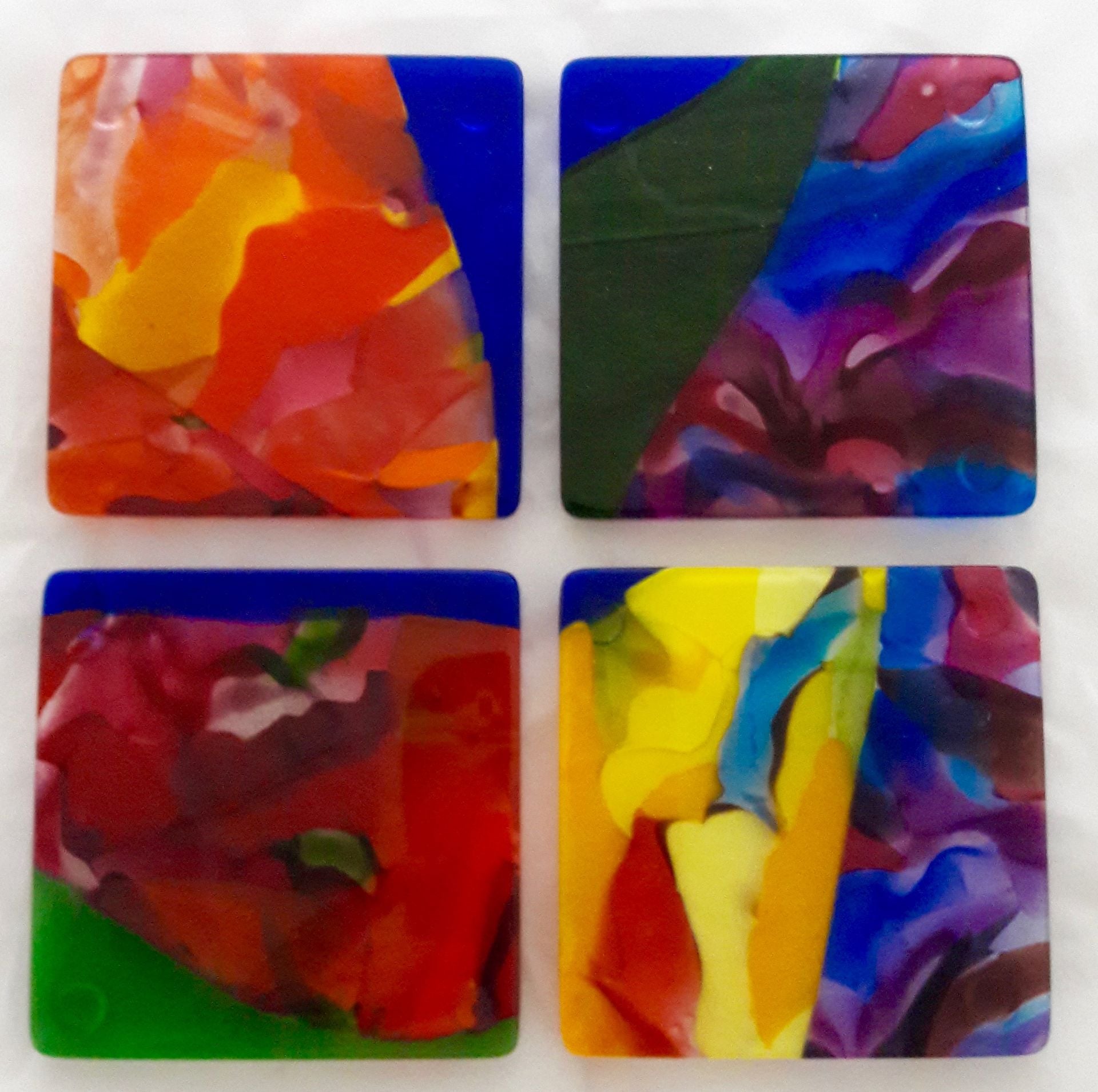 Colorful Abstract Fused Glass Coasters Featuring Handmade Glass Set of 12 - Ulu Pua 6