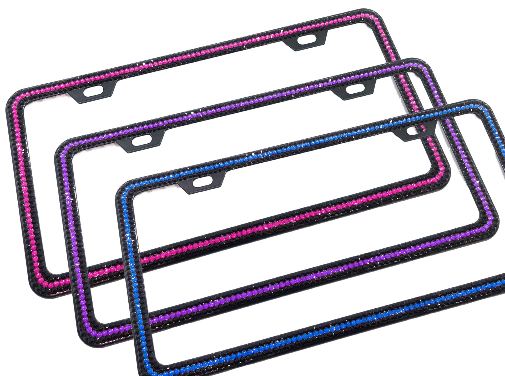 Stripe Crystallized Bling Slim License Plate Frame Genuine European Crystals Bedazzled 1