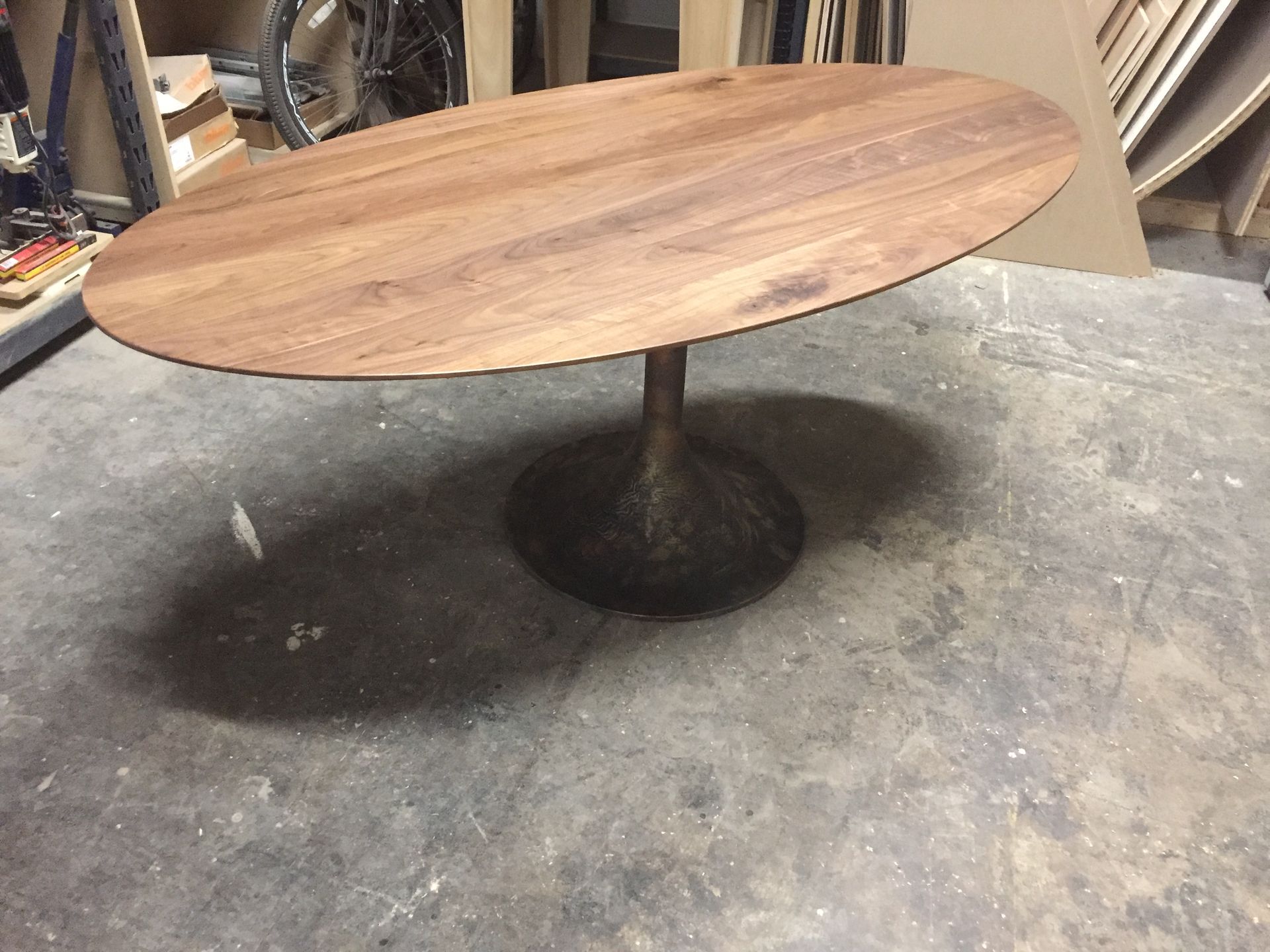Oval Walnut Table With Trumpet Base