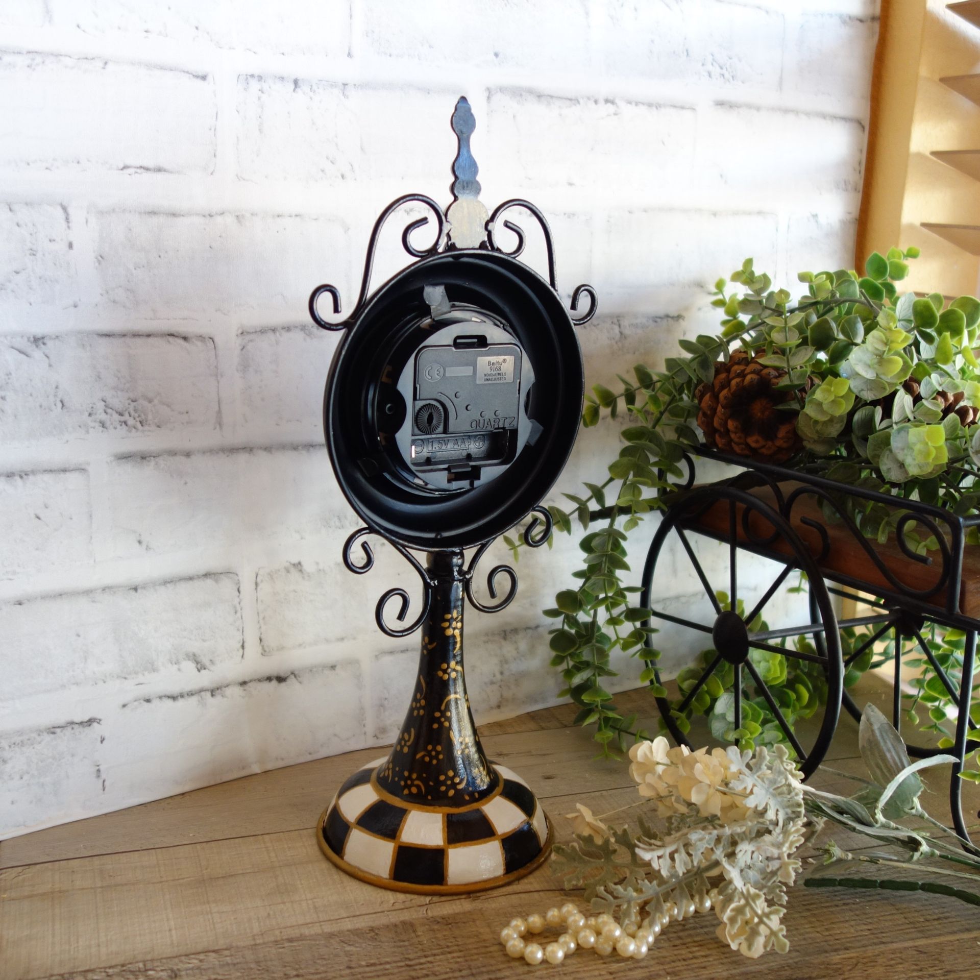 Courtly Clock Hand Painted Black And White Checks Clock Whimsy Checked Clock 4 