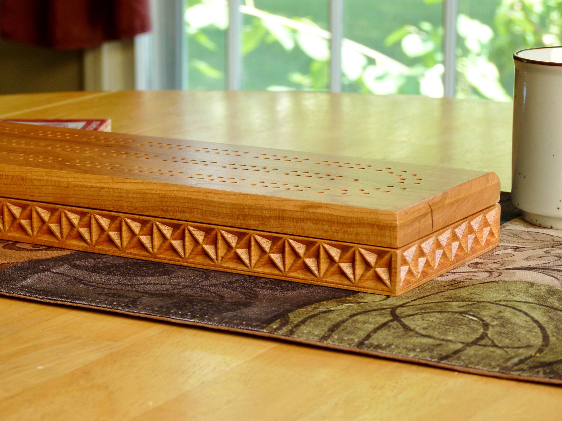 Carved Cribbage Board In Walnut Or Cherry Wood 4 