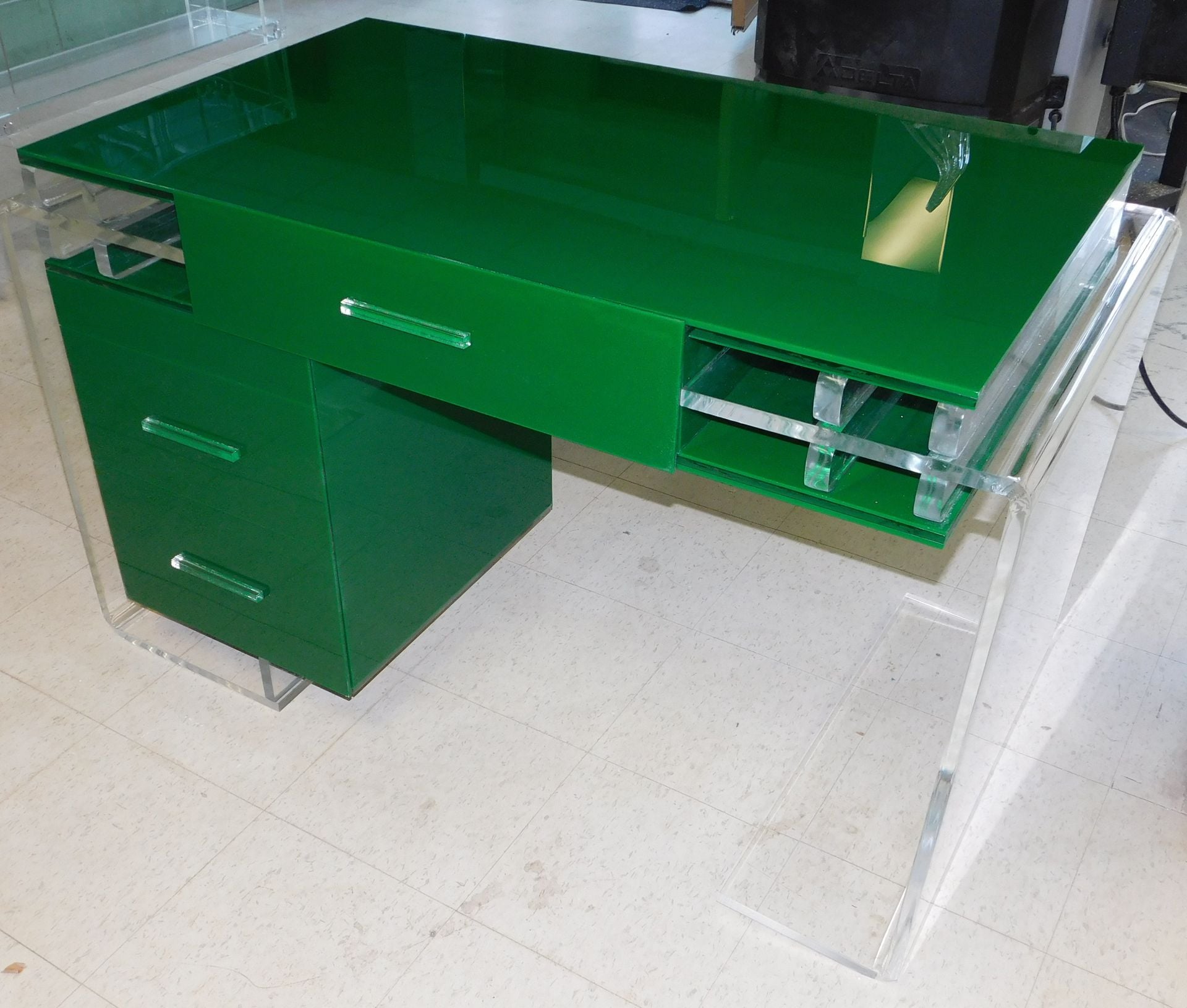Acrylic Waterfall Edge Desk With Drawers - Hand Crafted, Custom Made 5 