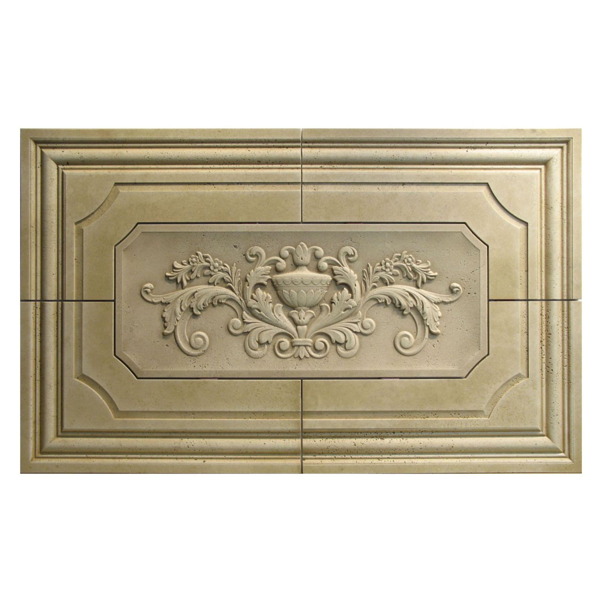 Carved 5 Piece Travertine Decorative Tile Backsplash Insert 1