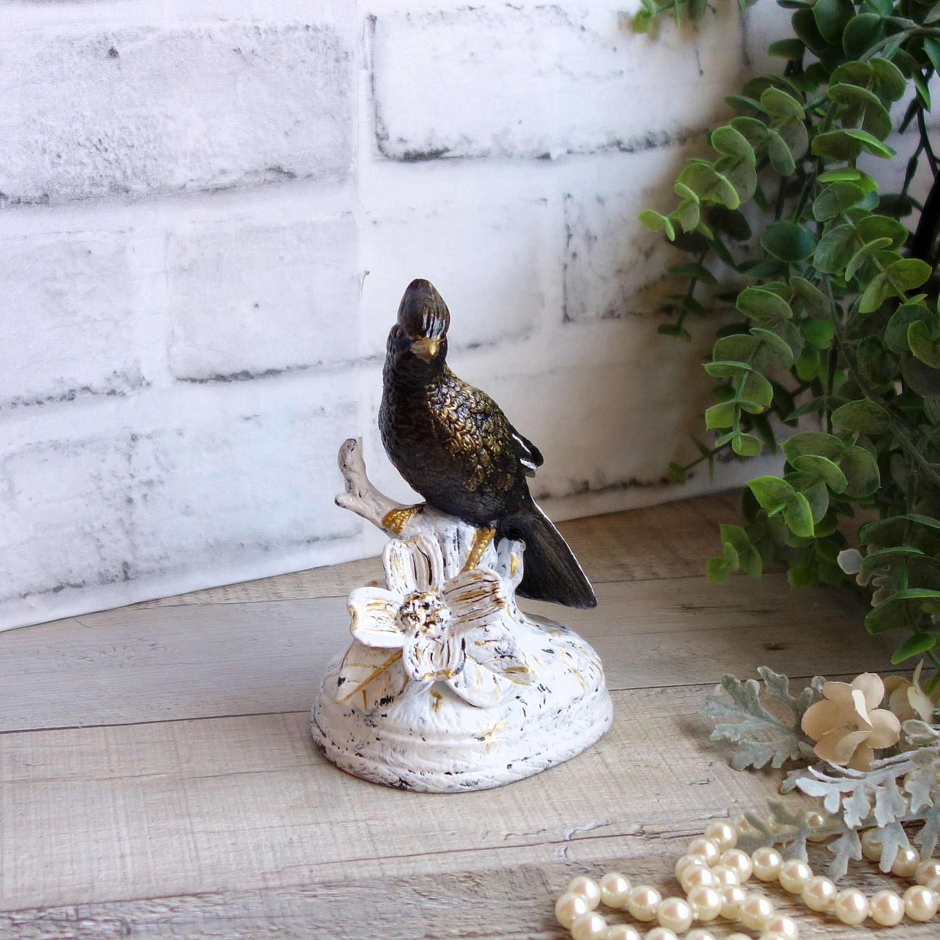 Courtly Song Bird Decor Black White Stripe Decor Bird Figurine 4 