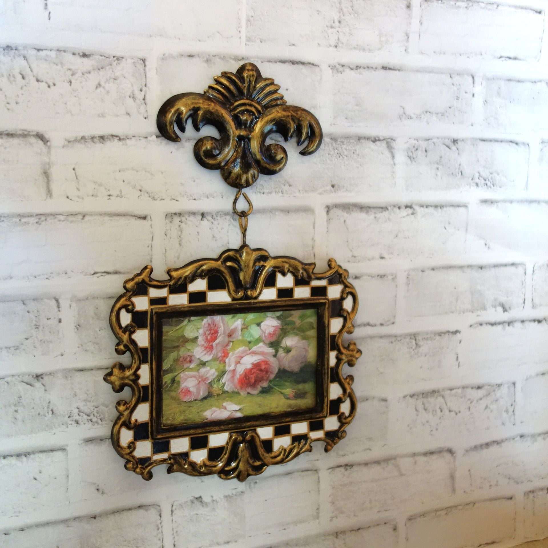 Courtly Picture Frame Black And White Checks With Pink Rose Decor Checked Frame 4 