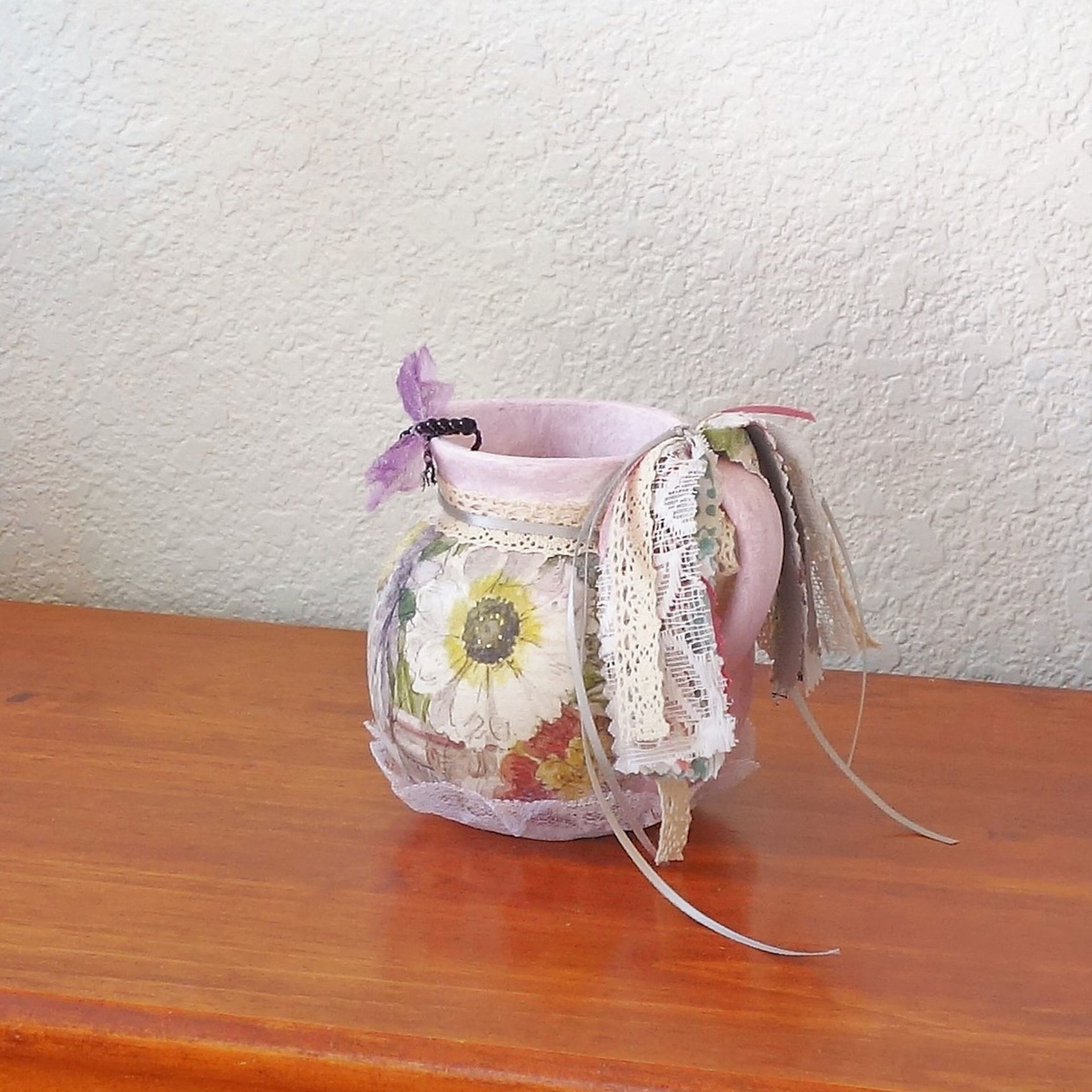 Shabby Chic Dragonfly Decor Lilac Pottery Pitcher 5 