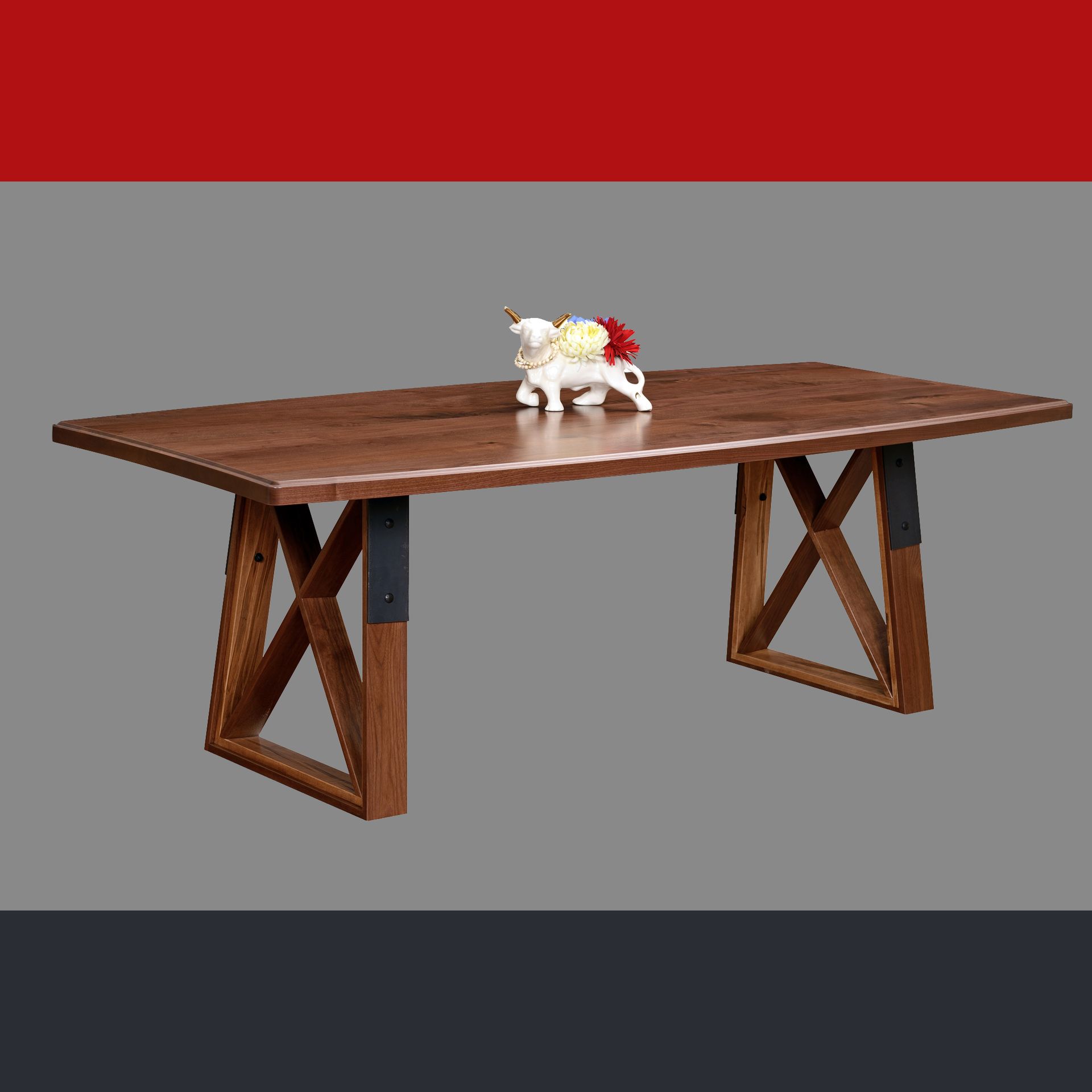 Dragonfly Dining/Conference Table ~ Industrial Modern Walnut Bow Top