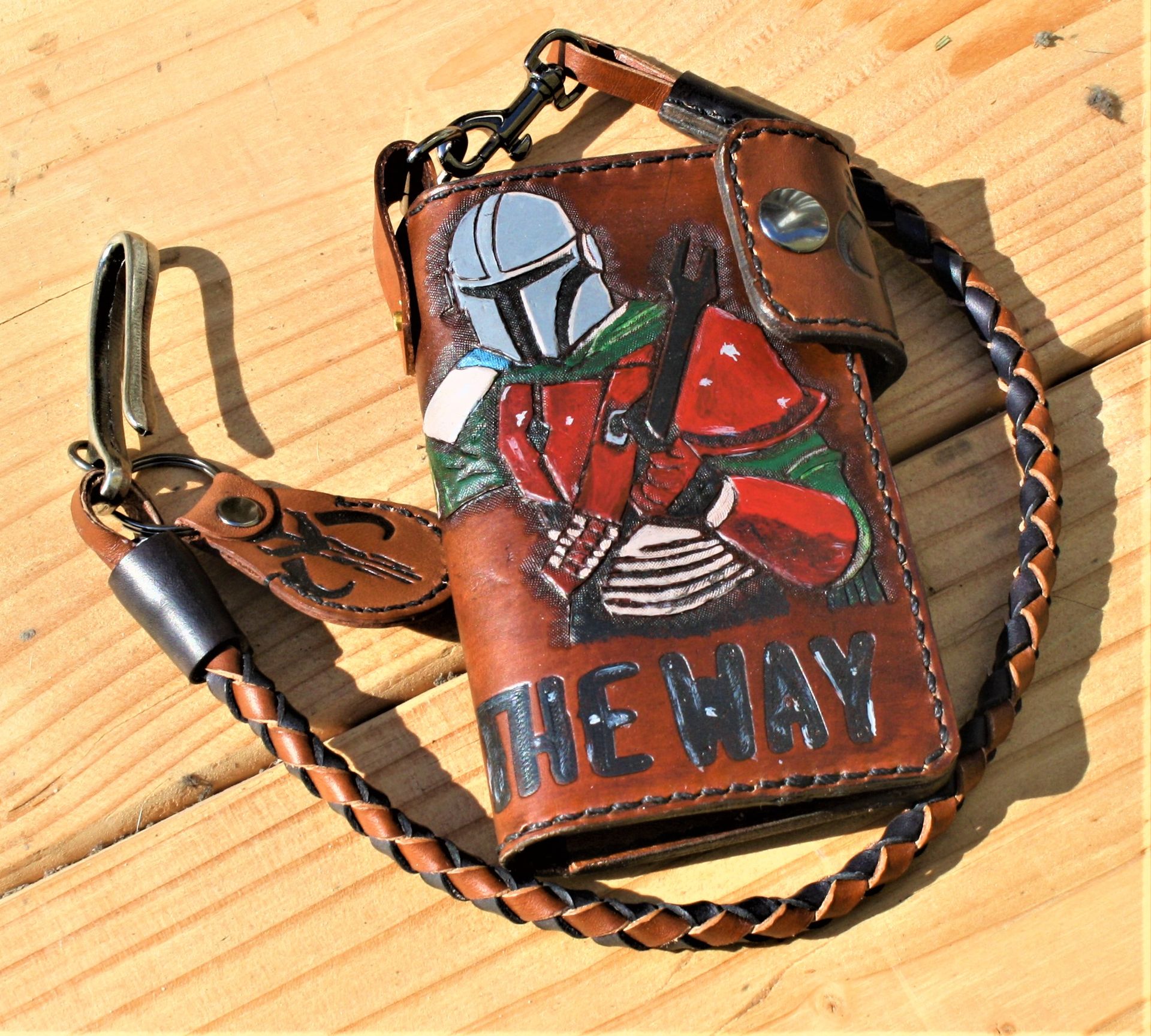 Handmade Leather Biker Wallet Vegetable Tanned The Mandalorian Brown