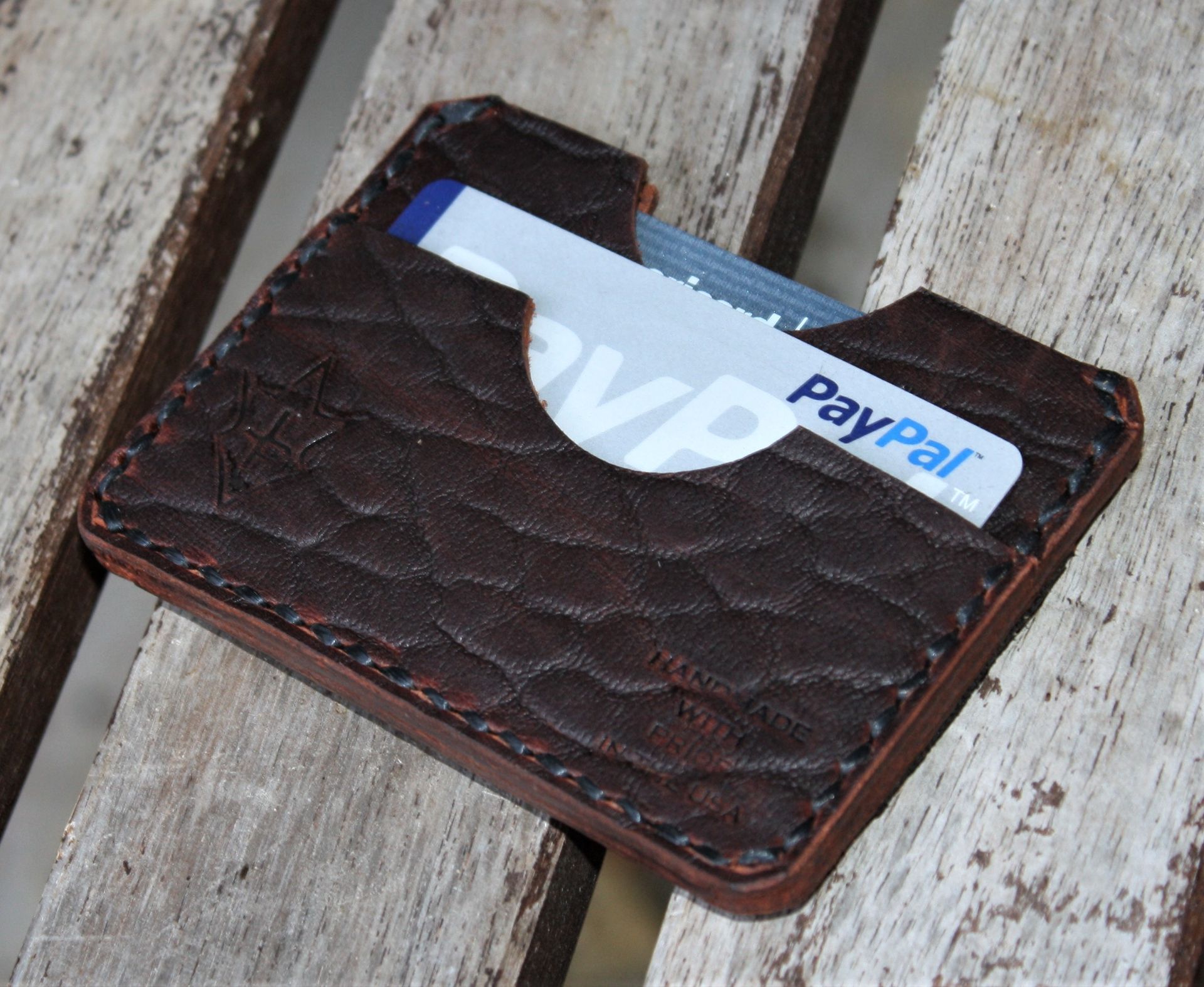 Handmade Leather Parvus Wallet Bison Ol'red Folklore W/ Money Band