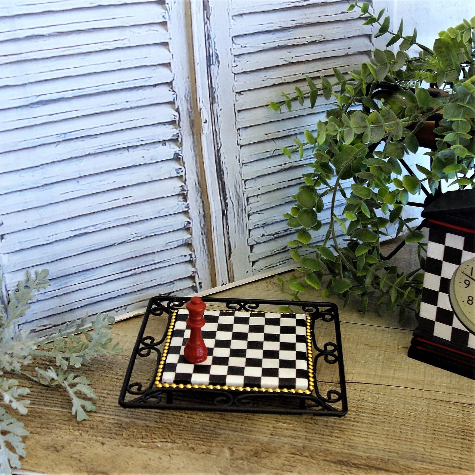 Whimsical Check Riser Small Checkerboard Wrought Iron Riser Chessboard Riser 4 