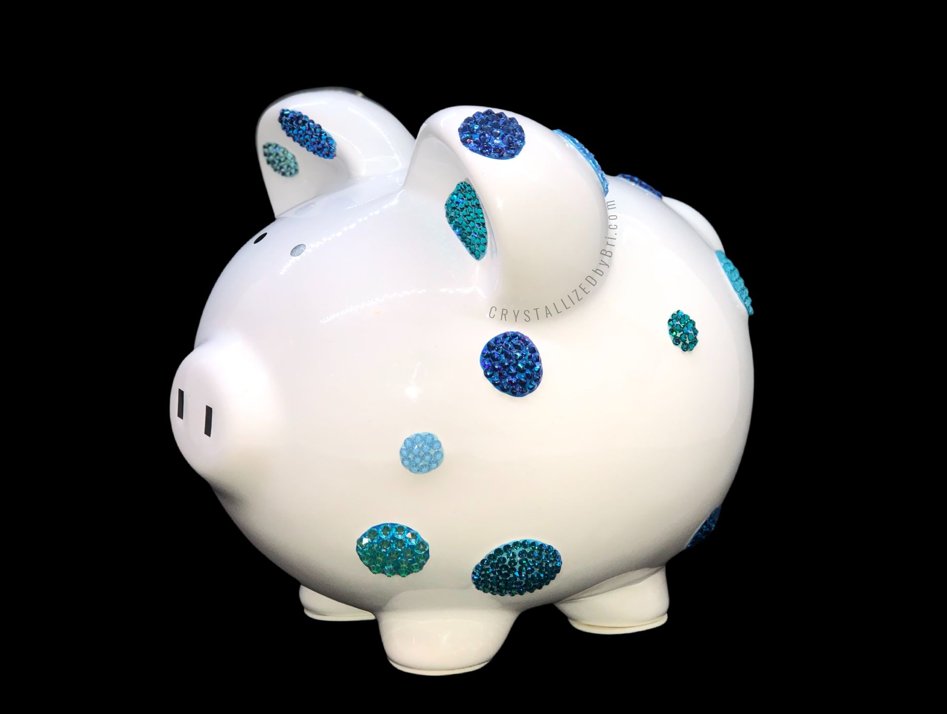 Blue Polka Dot Crystallized Piggy Bank Boys Newborn Bling European Crystals