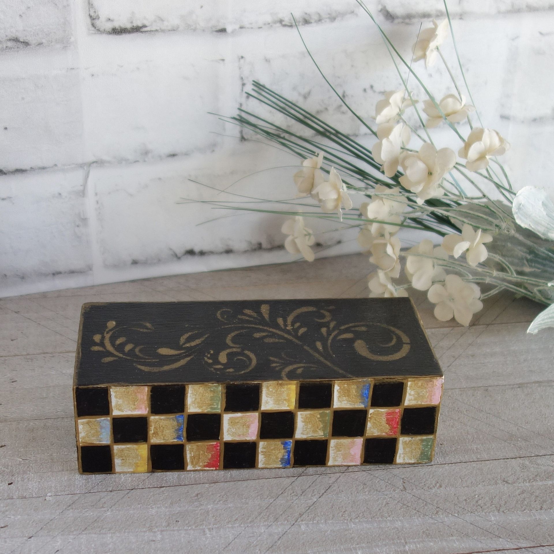 Mosaic Art Checked Riser Hand Painted Black Checks Colored Tile Riser 2 