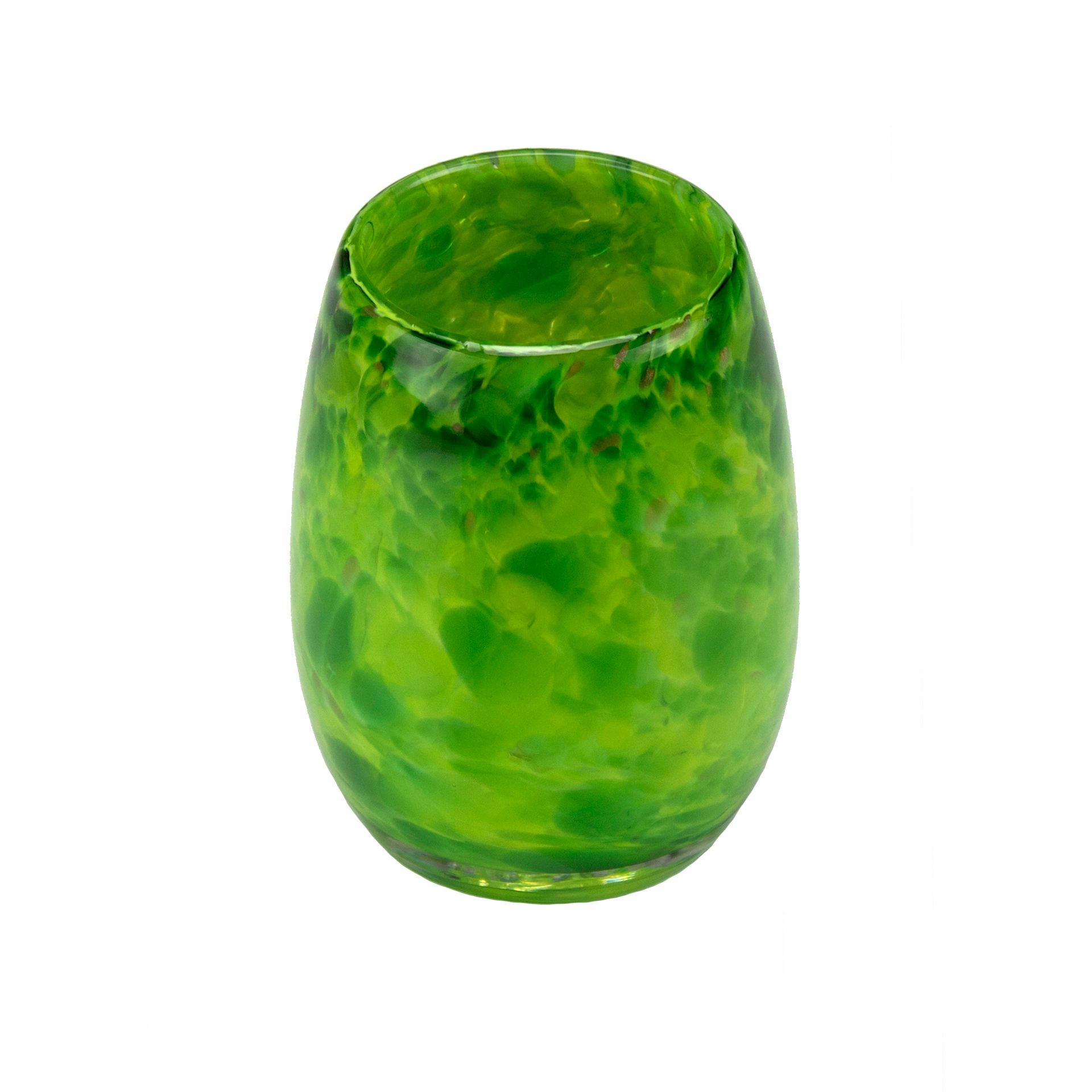 Votive Candle Holder. Hand Blown Art Glass Votive In Green. 2 
