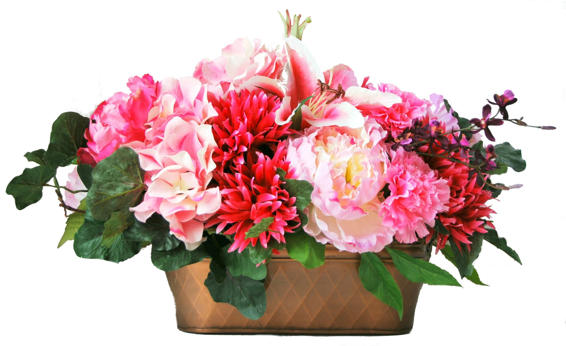 Pink Peony And Hydrangeas Romantic Silk Floral Arrangement
