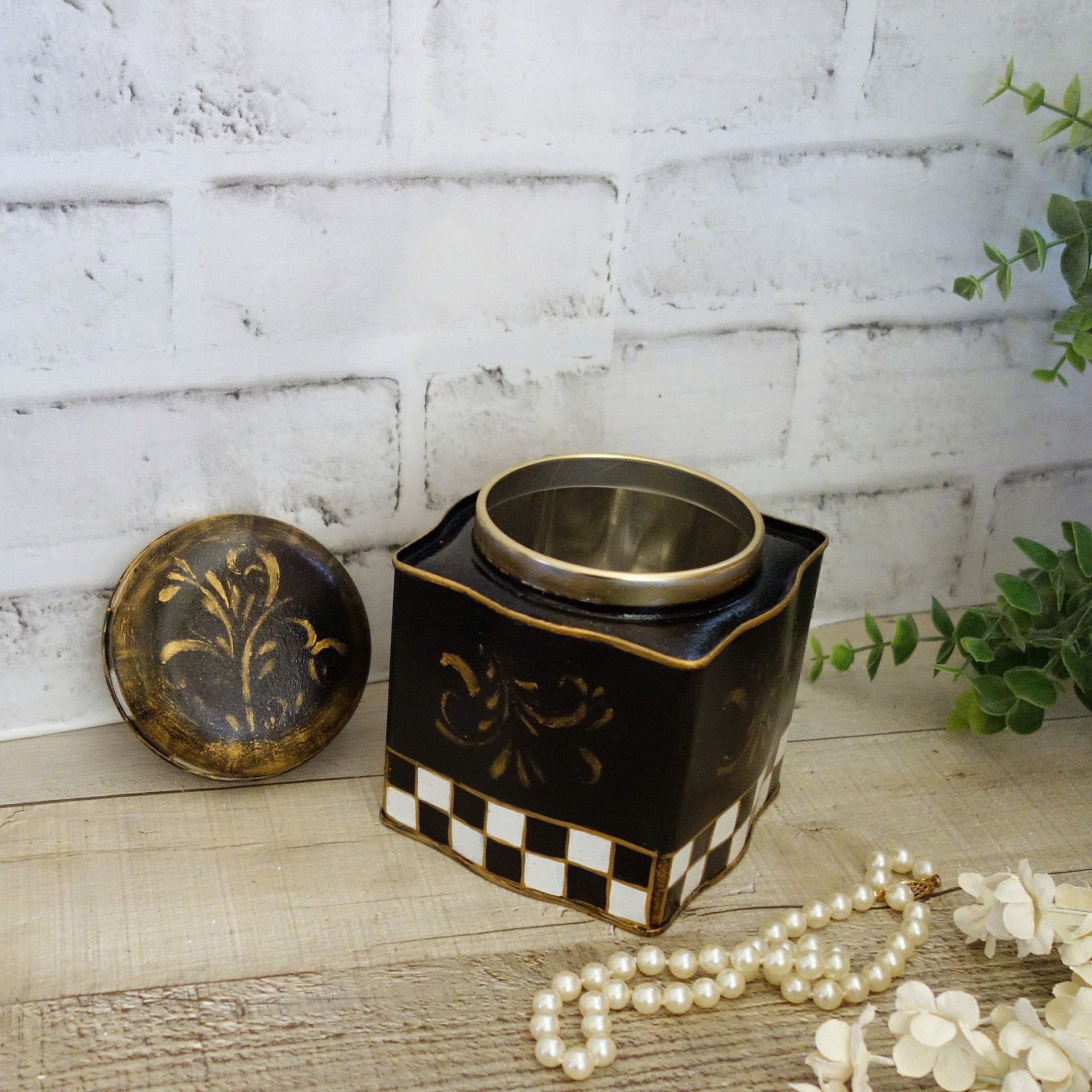 Courtly Vanity Storage Checked Cotton Ball Jar Checked Tea Tin 4 