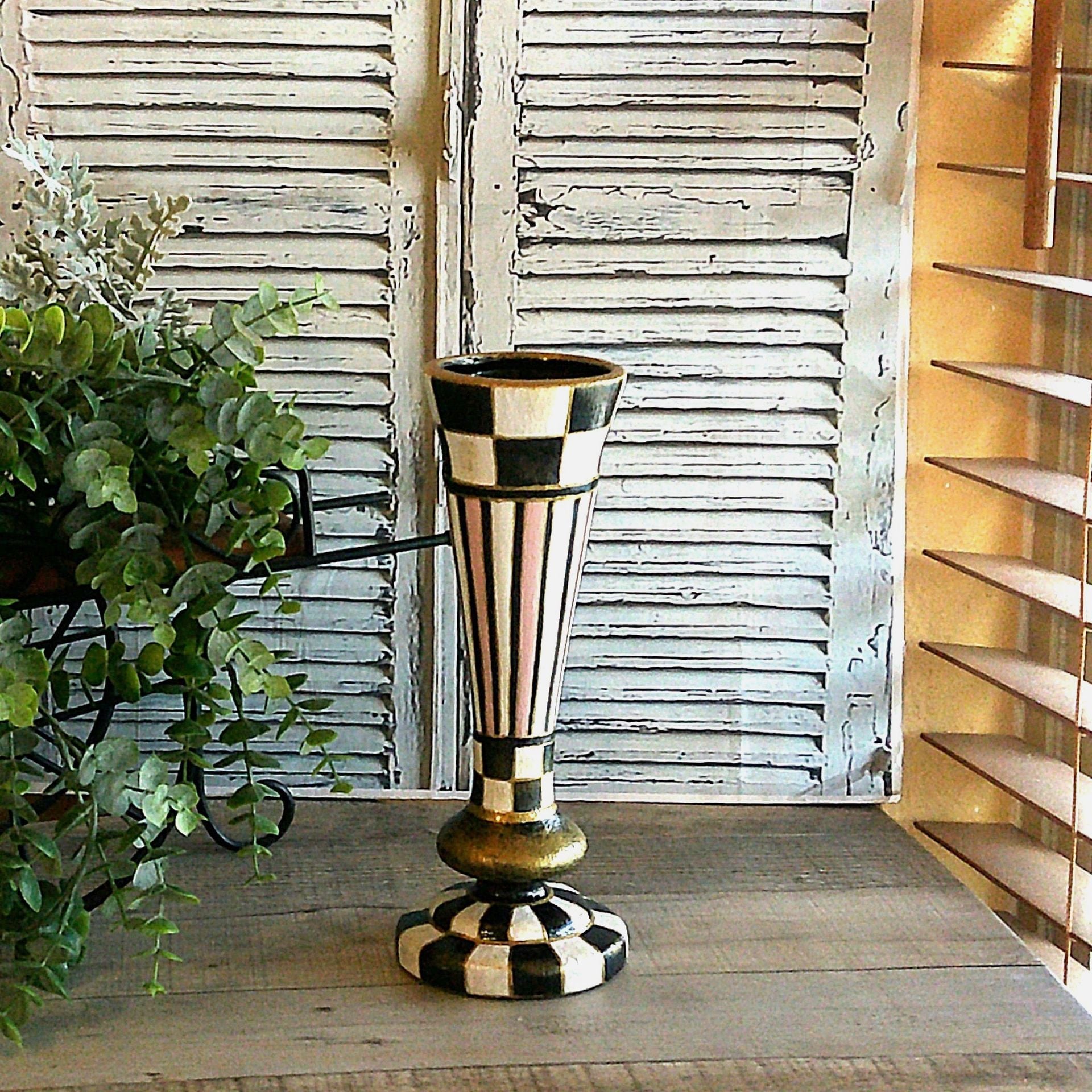 Elegant Checks Vase Hand Painted Black And White Checked Decor Whimsical Vase 3 