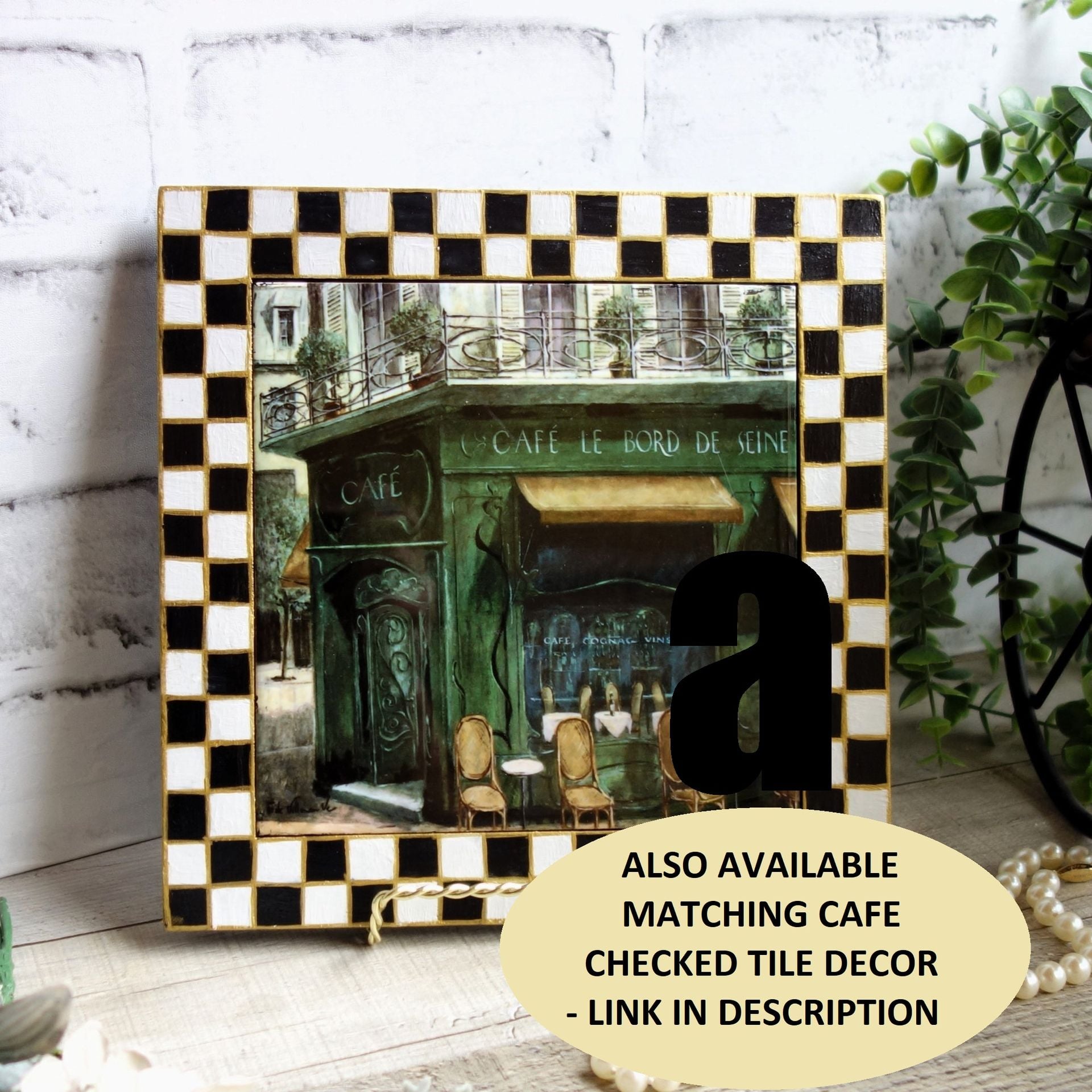Hand Painted Checks Picture Frame Black And White Checked Wine Picture Decor 4 
