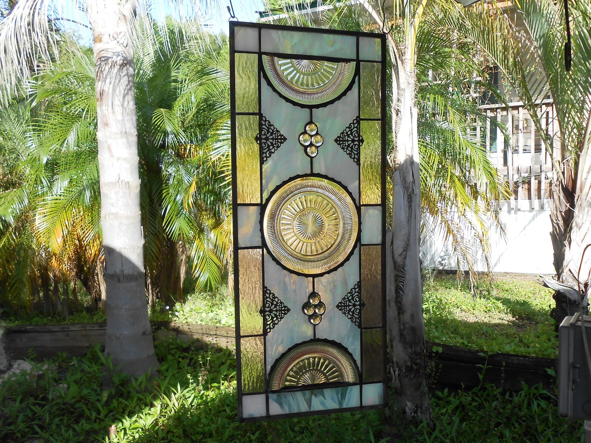 Pink Depression Glass Coronation Plates, Antique Stained Glass Transom Window 5 