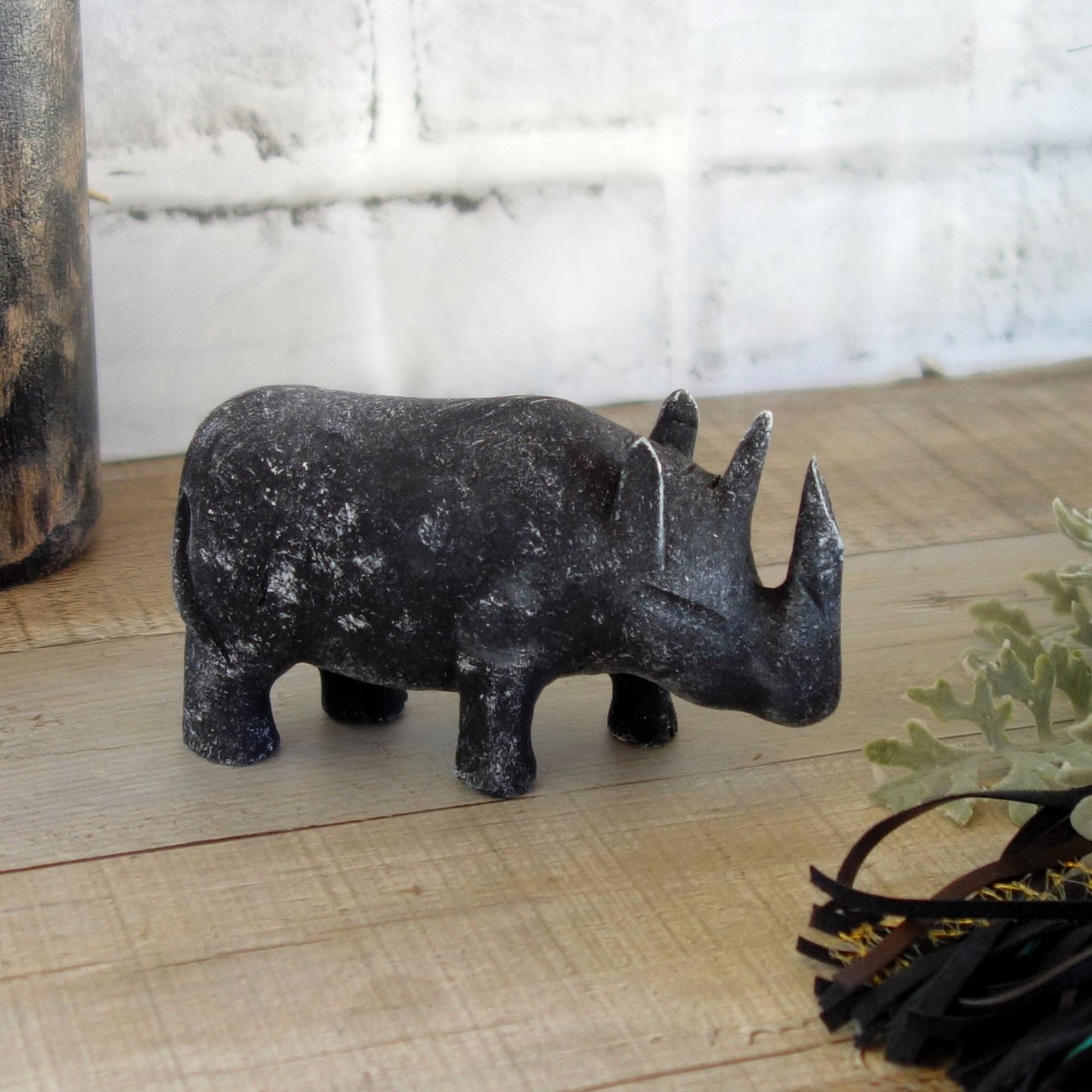 Black Rhino Safari Big Game Decor African Decor Rhinoceros Hand Carved Baby Rino 2 