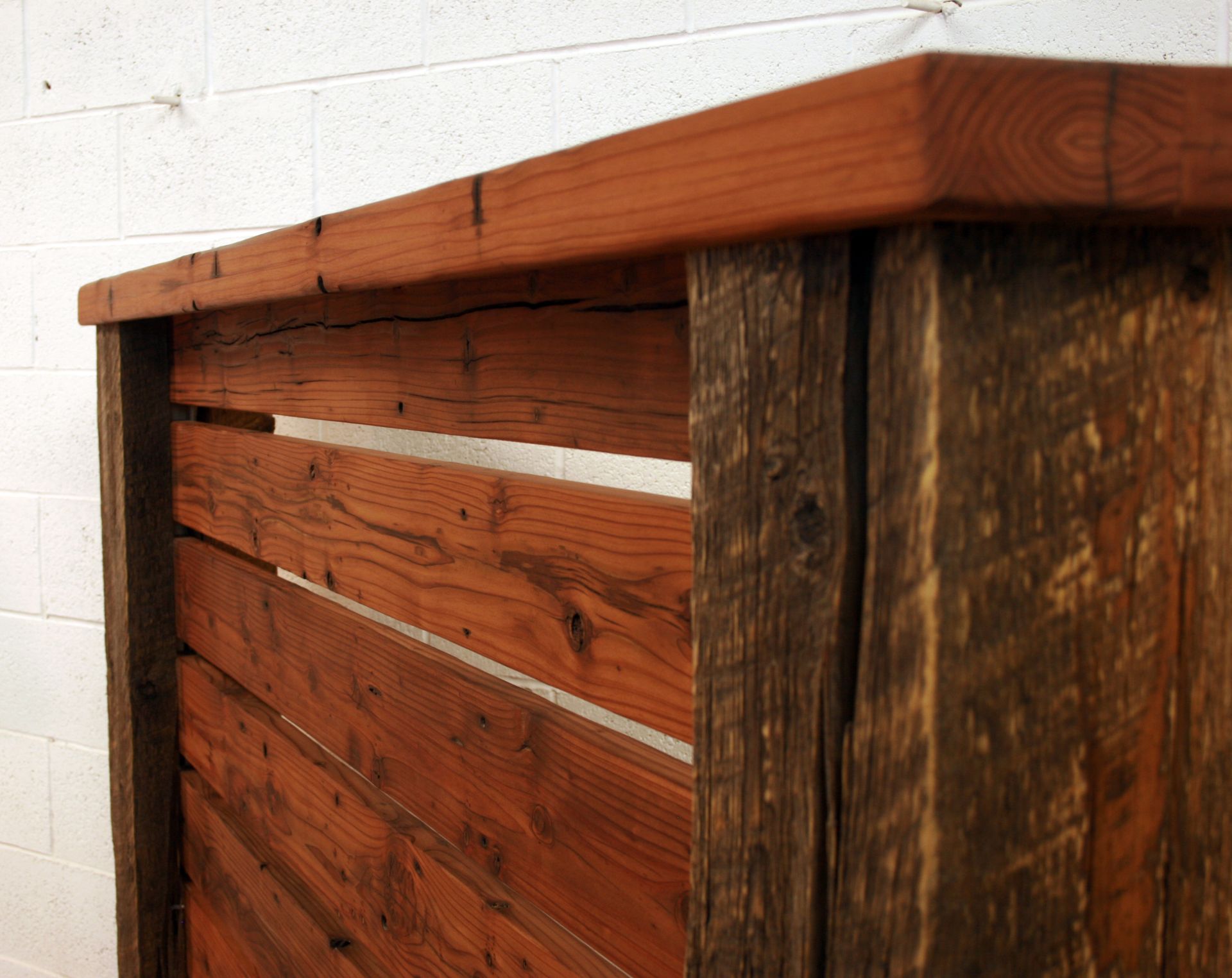 Queen Headboard Crafted From Reclaimed Redwood & Barn Wood Timbers 2