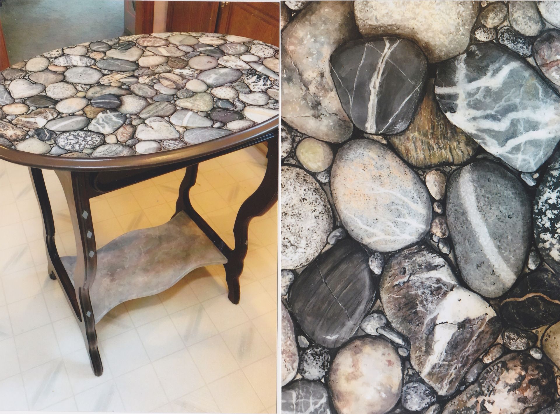 Available: Pedestal Table Painted With Trompe L'Oeil Stones And Pebbles 4 