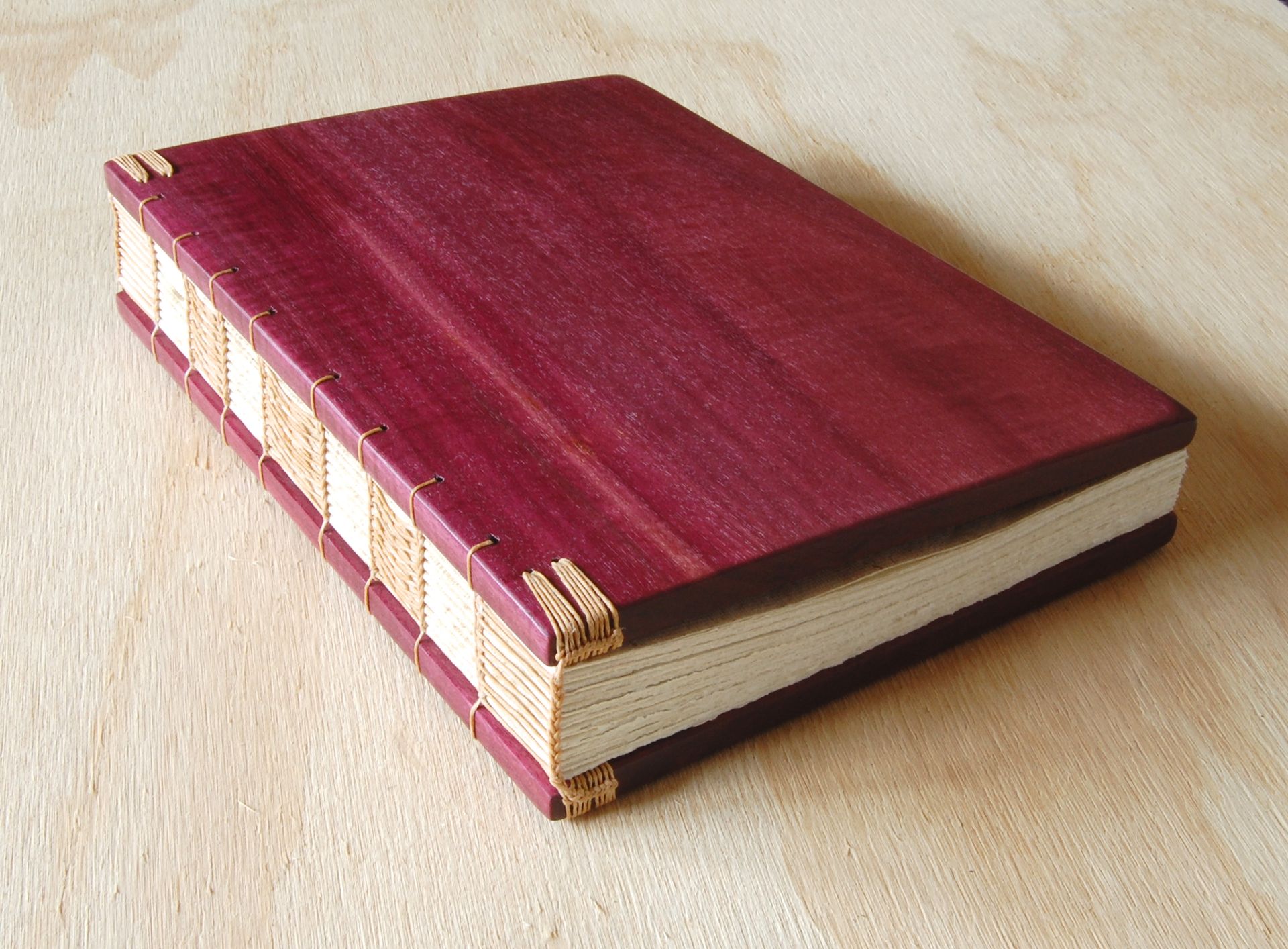 Wedding Guest Book - Purpleheart Wood Book - Anniversary Gift Large Purple Gray Fall Winter Wedding