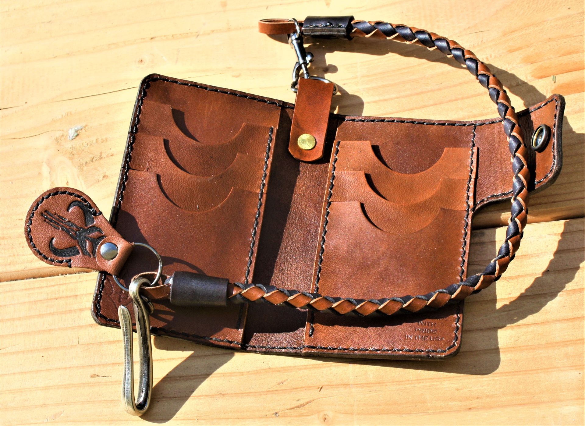 Handmade Leather Biker Wallet Vegetable Tanned The Mandalorian Brown 5 