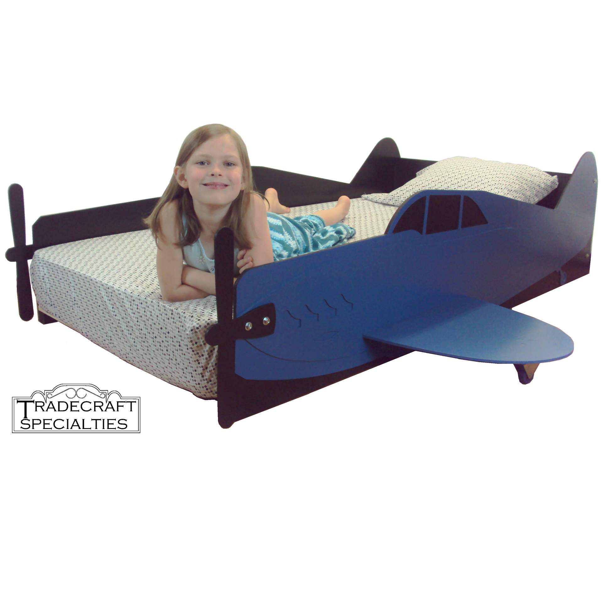 Aircraft Twin Kids Bed Frame - Handcrafted - Propeller Airplane Themed Children's Bedroom Furniture