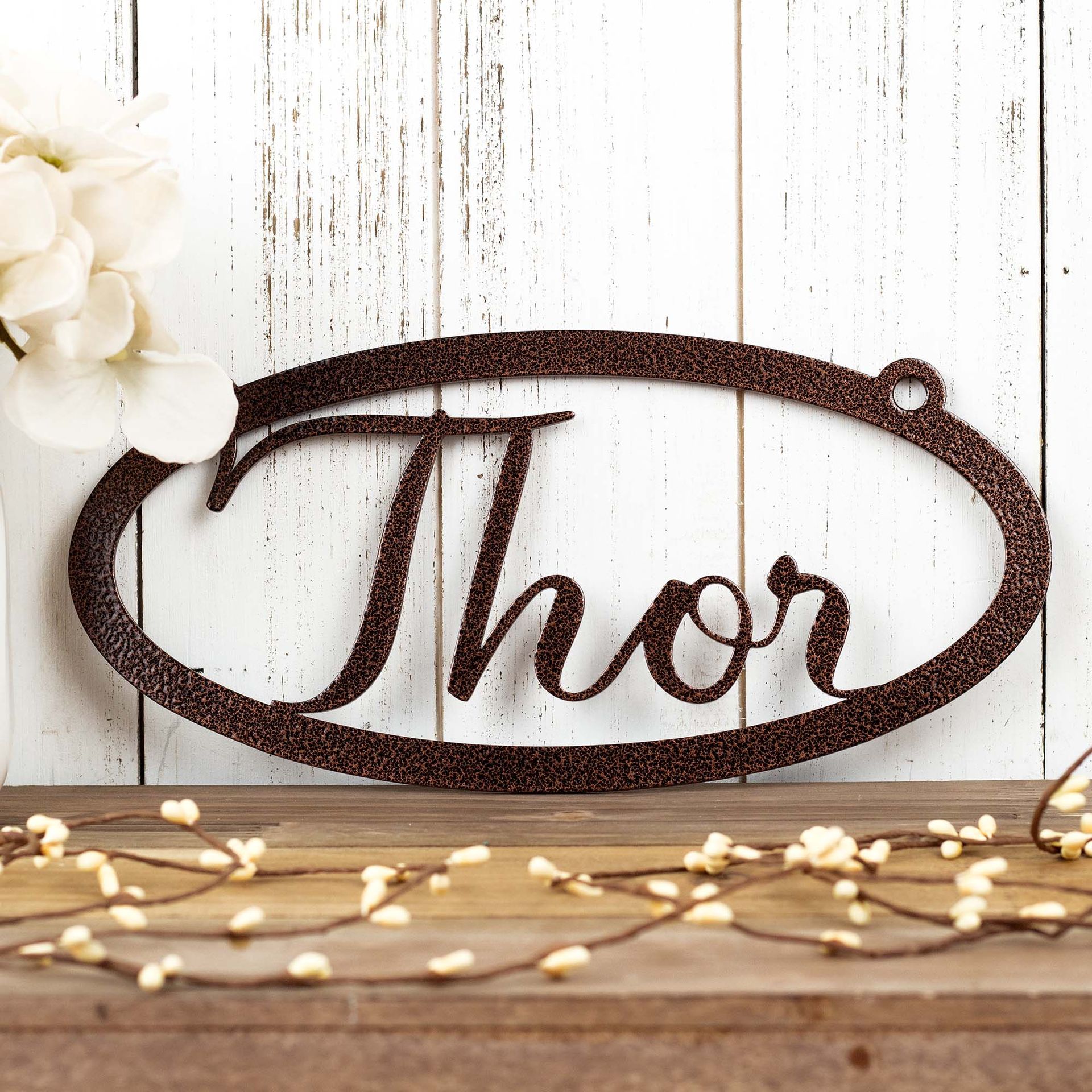 Custom Hanging Oval Metal Name Sign 3 