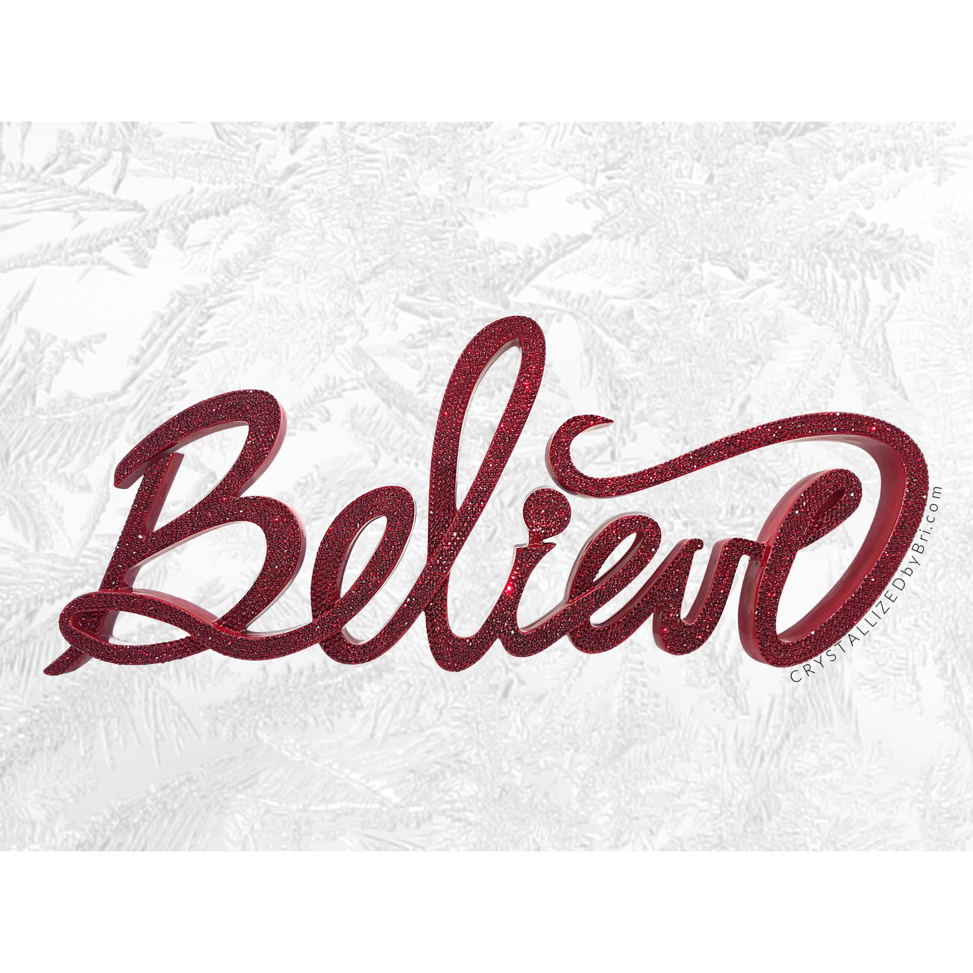 Crystallized Believe Sign Genuine European Crystals Mantle Christmas Bling Decor Plaque Bedazzled 1
