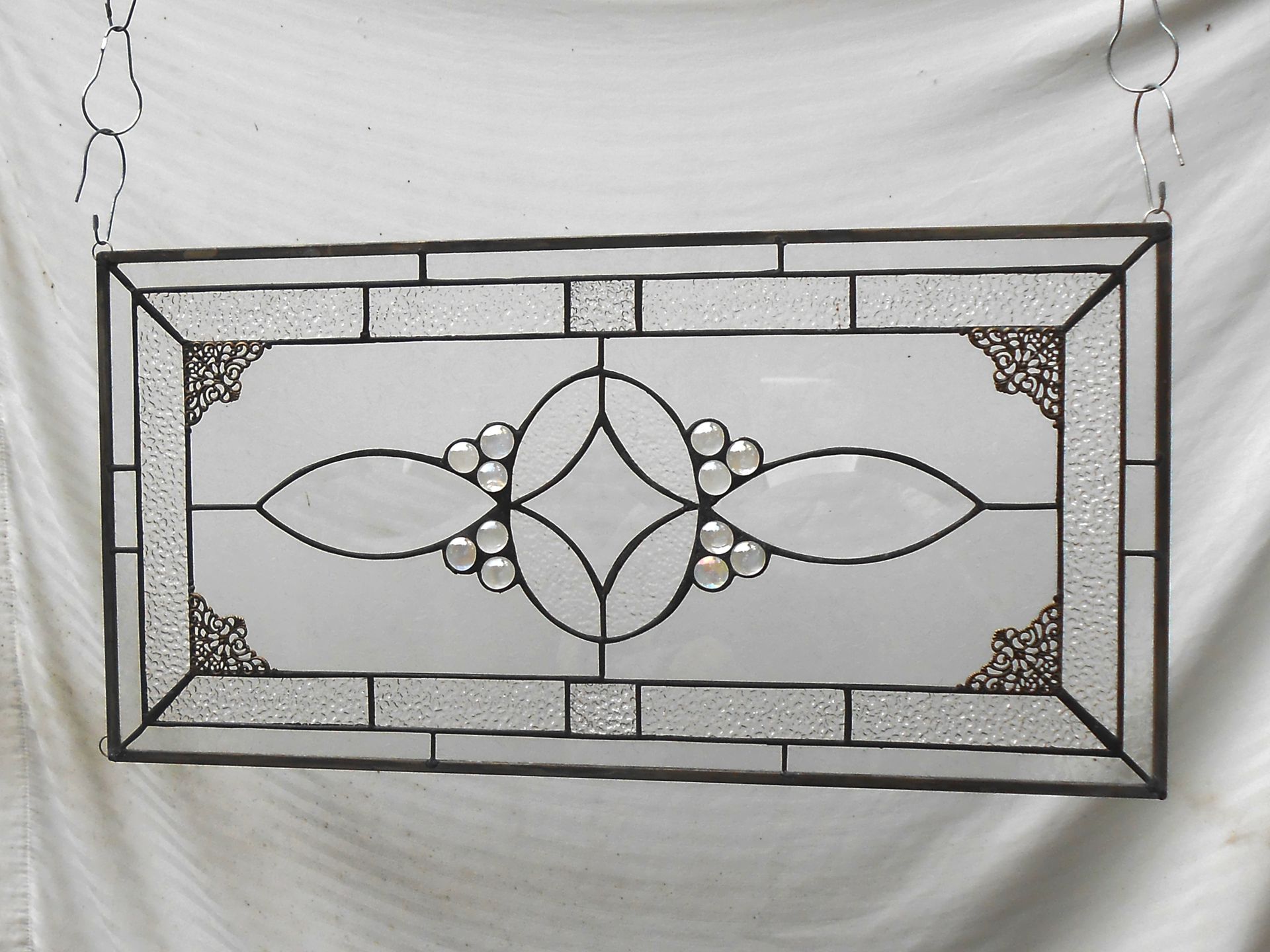 Stained Glass Transom Window, Glass Window Valance, Beveled Glass Panel 7 