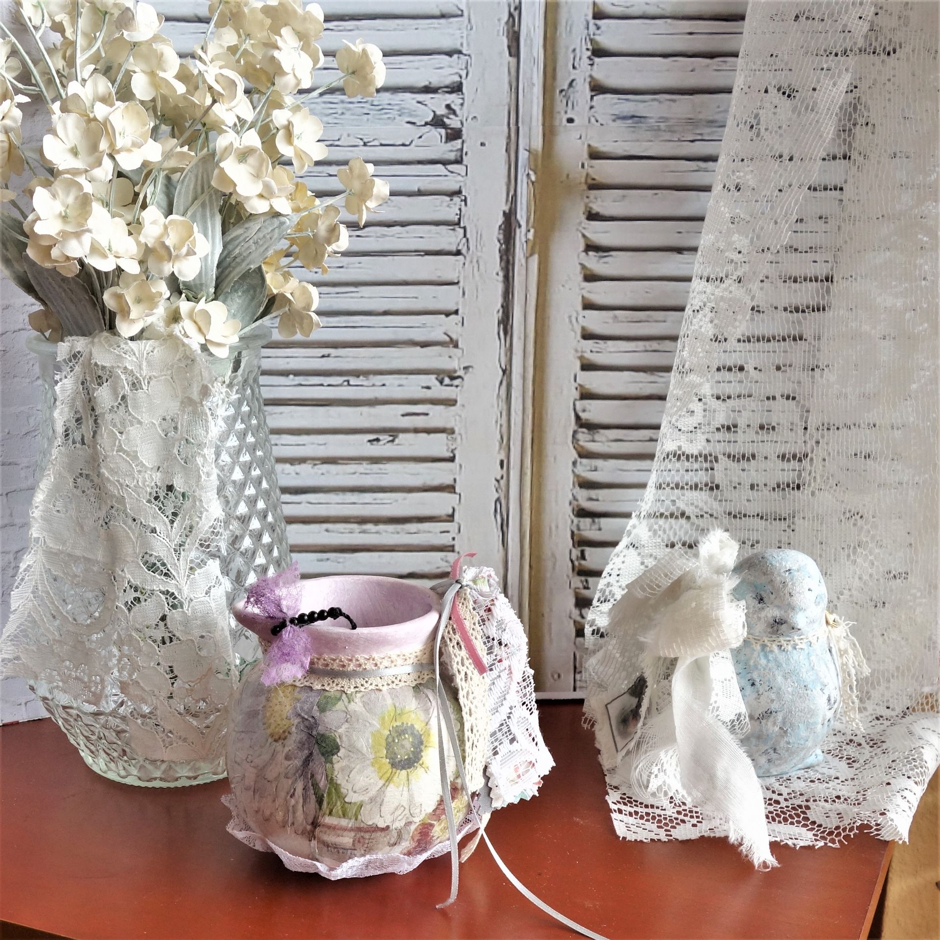 Shabby Chic Dragonfly Decor Lilac Pottery Pitcher 2 