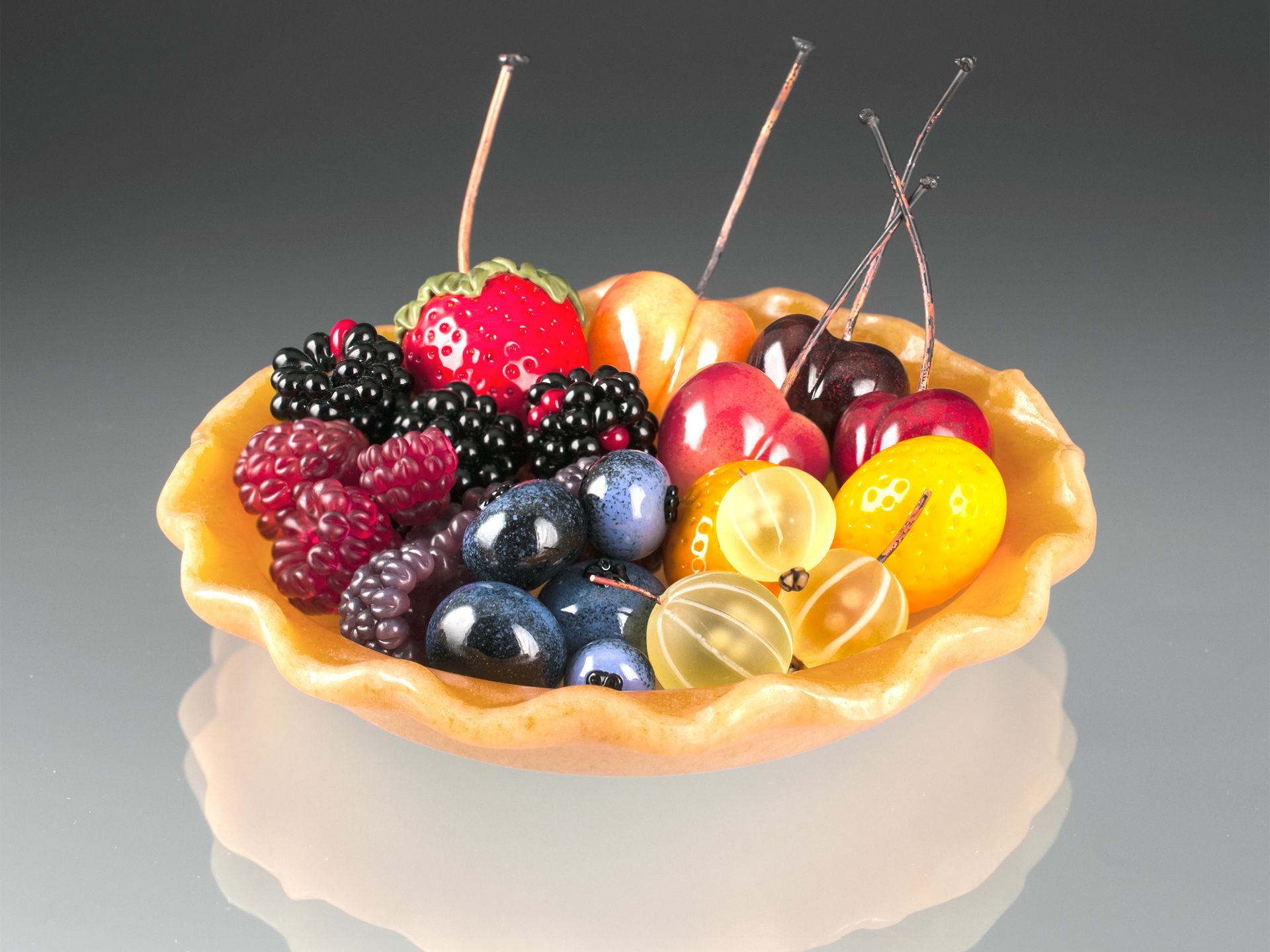 Realistic Lead Crystal Pastry Shell with Hand Blown Glass Berries 2 