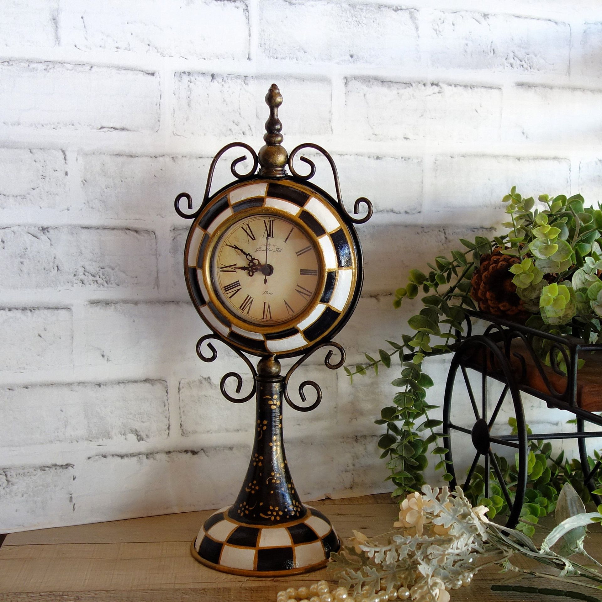 Courtly Clock Hand Painted Black And White Checks Clock Whimsy Checked Clock 6 