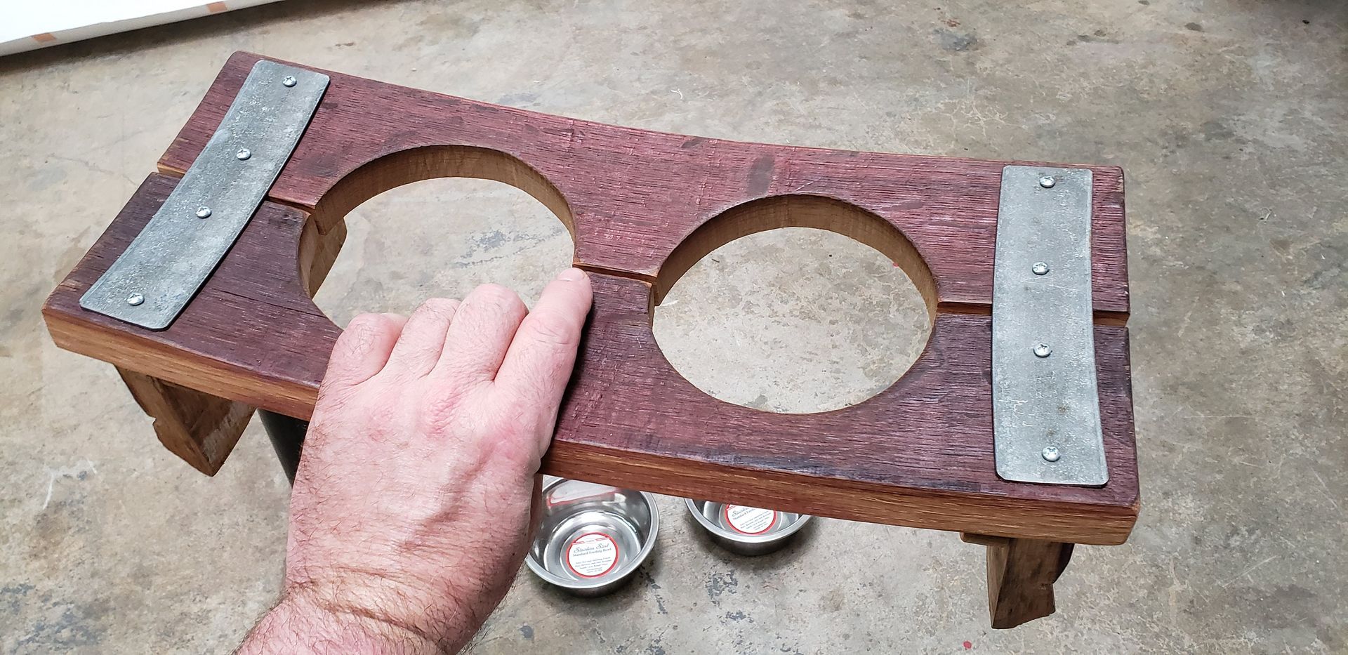 Wine Barrel Elevated Feeding Station - Miya - Retired California Wine Barrel Pet Dish 3 