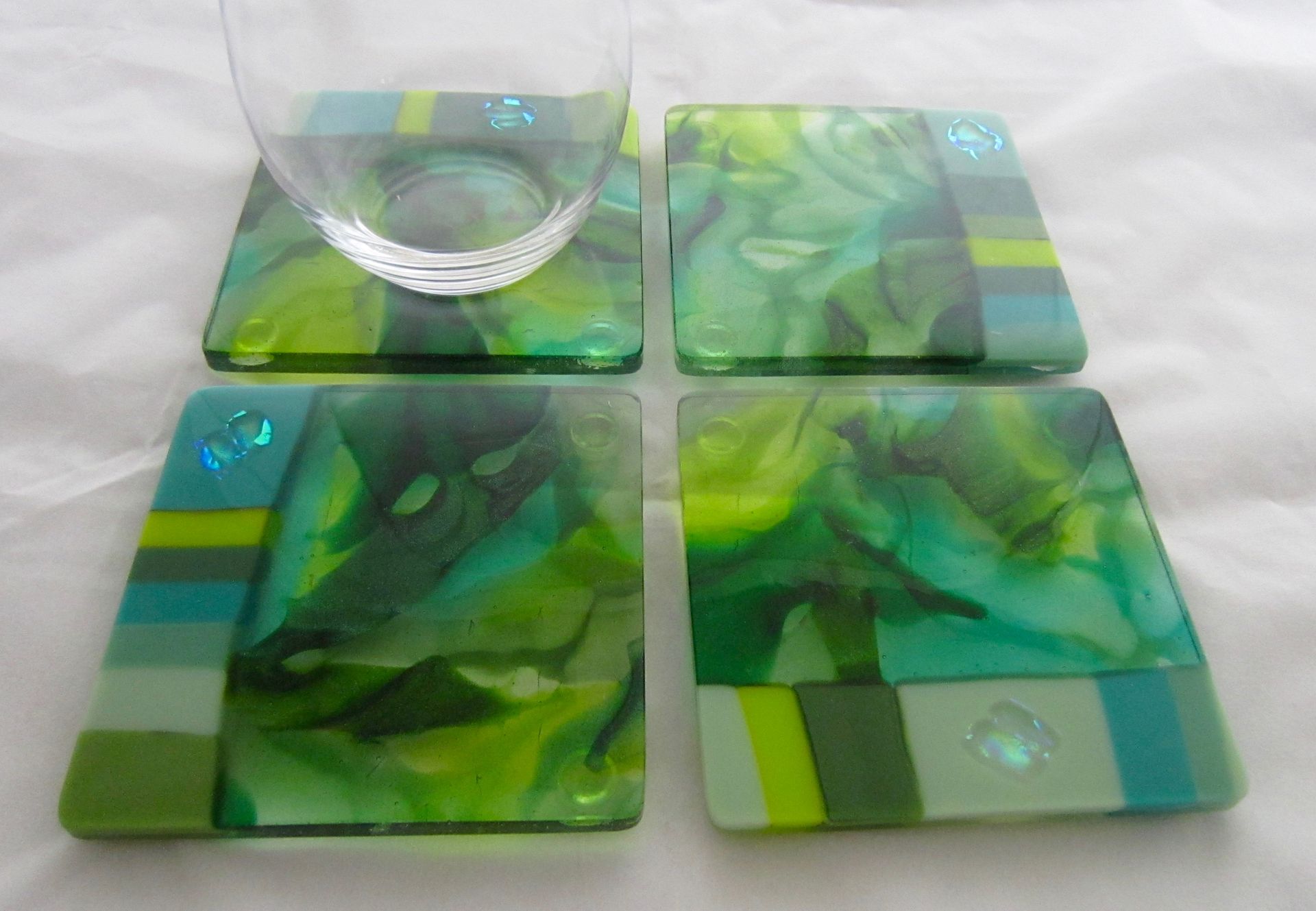 Abstract Botanical Fused Glass Coasters set of 4 - Secret Garden 4 