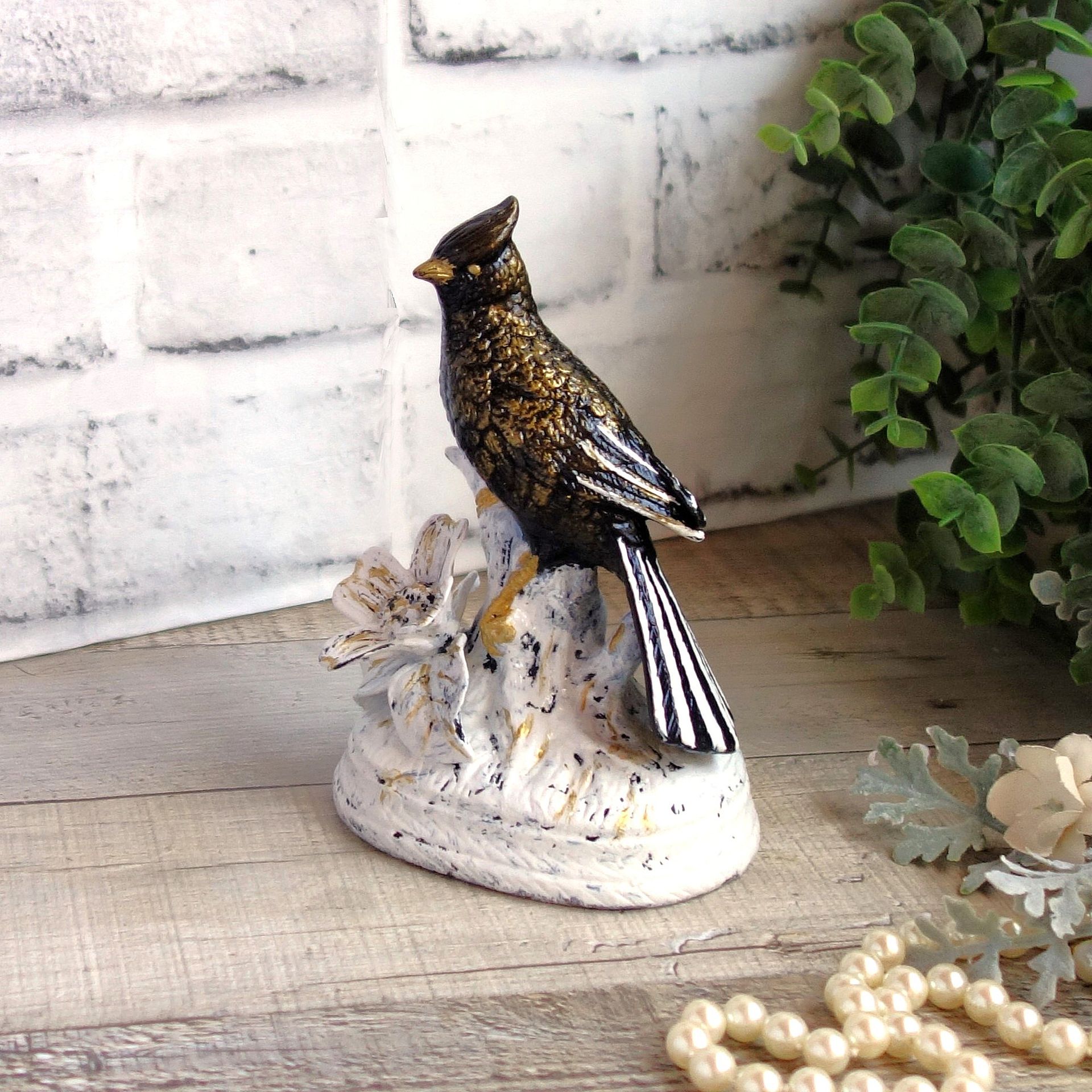 Courtly Song Bird Decor Black White Stripe Decor Bird Figurine 6 