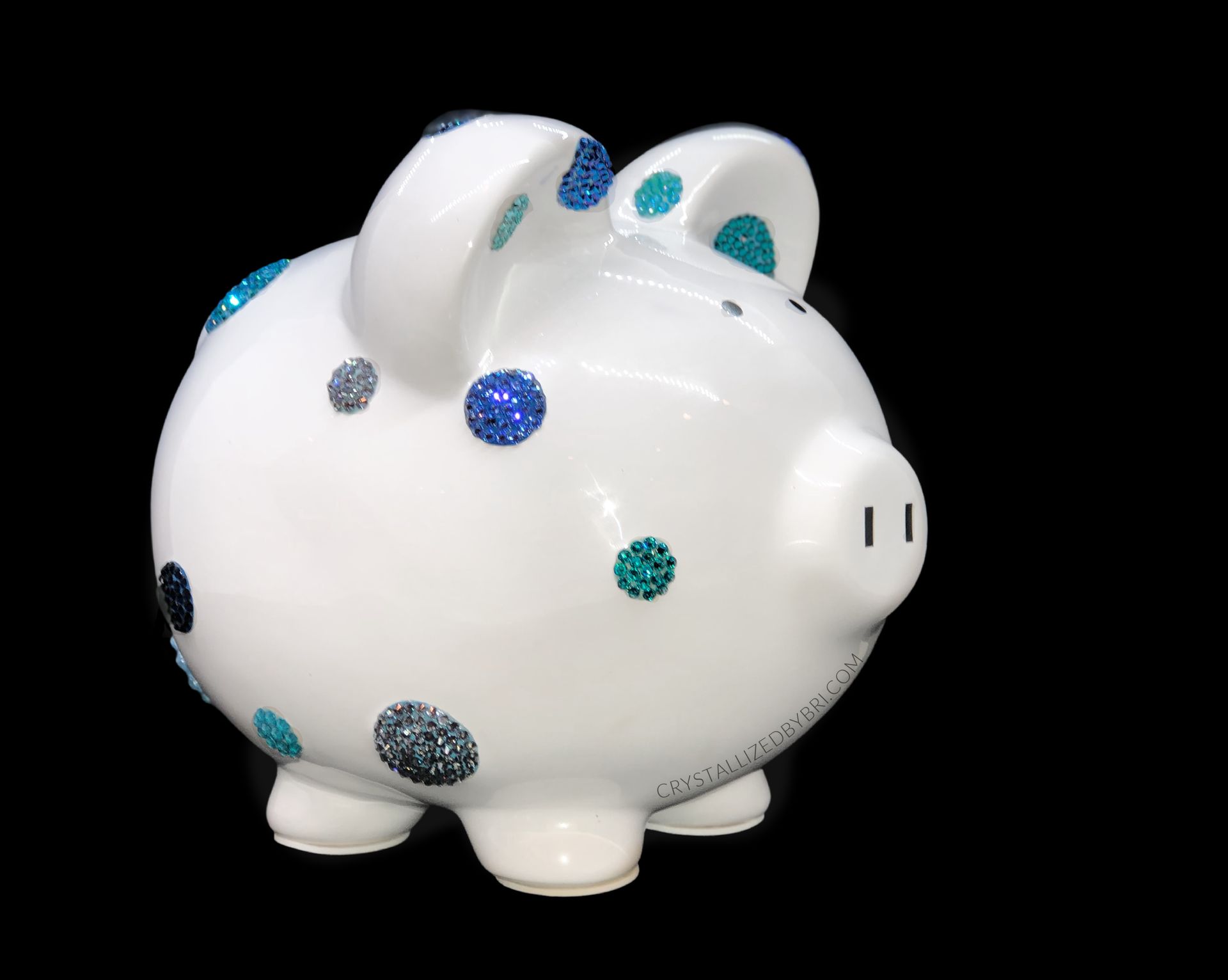 Blue Polka Dot Crystallized Piggy Bank Boys Newborn Bling European Crystals 4