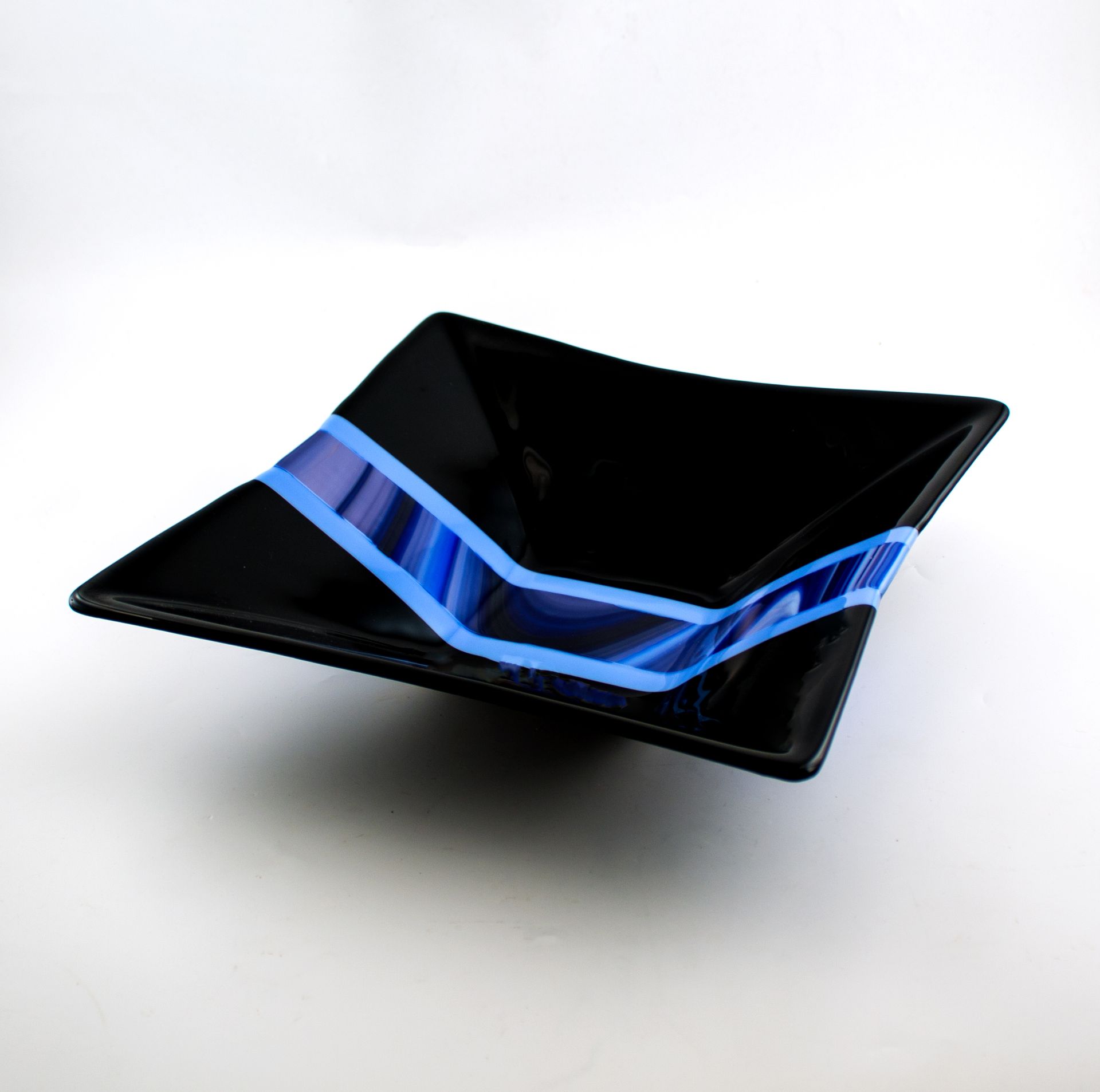 Black And Blue Fused Glass Serving Bowl